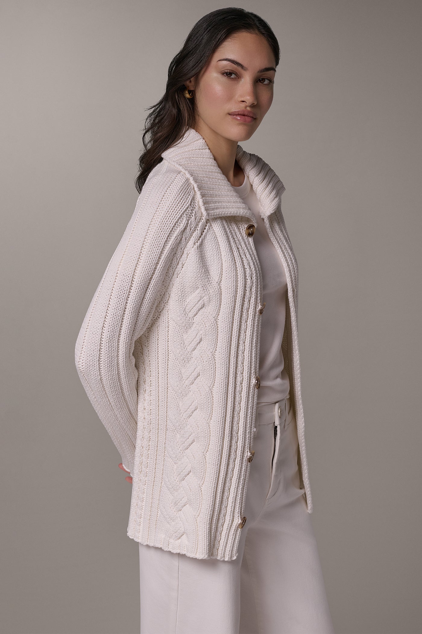 CABLE FOLD OVER COLLAR CARDIGAN VIEW 4