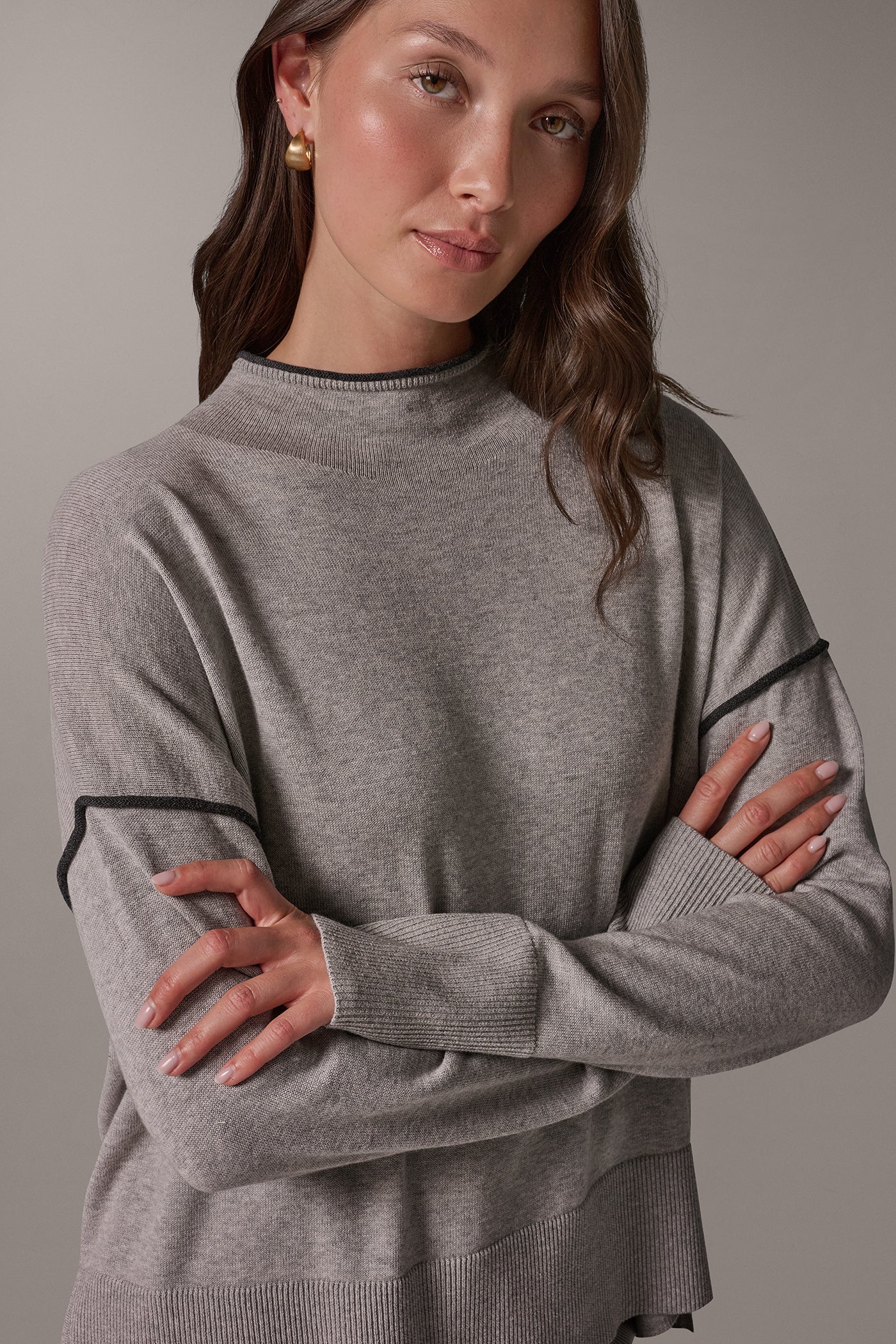 FUNNEL NECK CONTRAST TRIM SWEATER VIEW 3