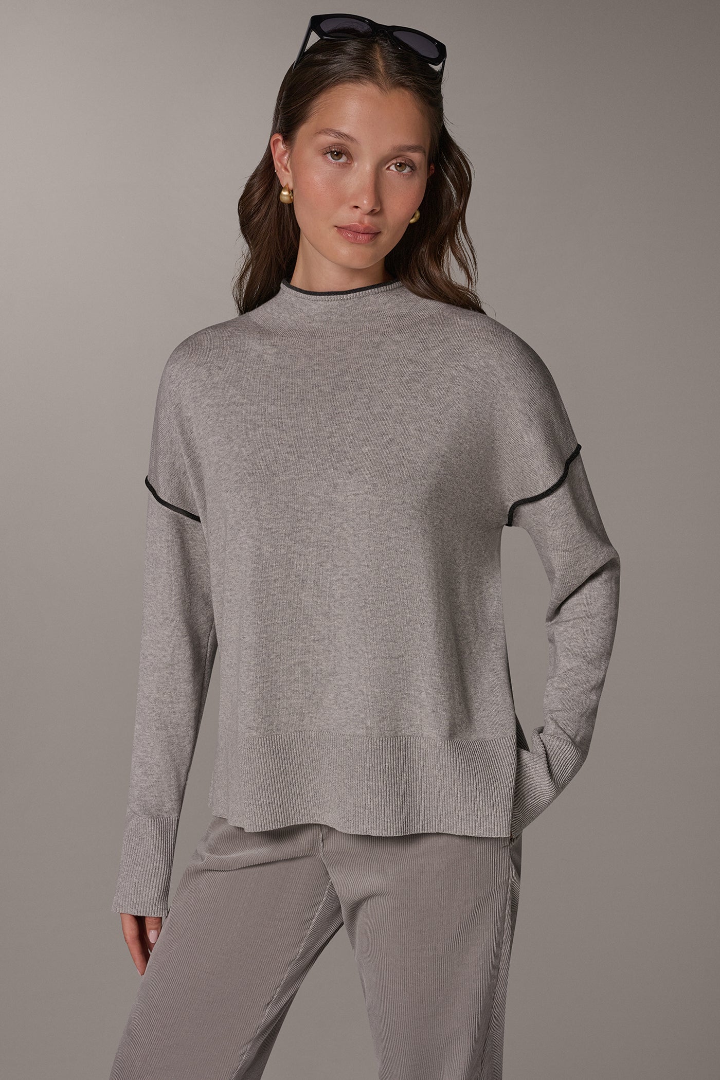 FUNNEL NECK CONTRAST TRIM SWEATER VIEW 1