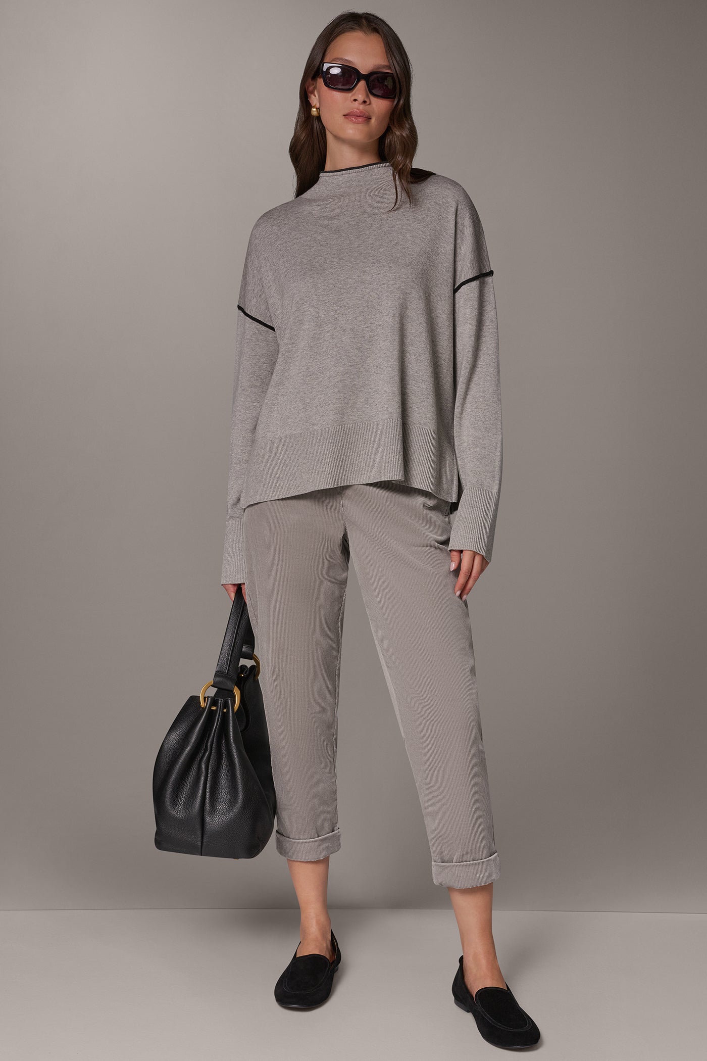 FUNNEL NECK CONTRAST TRIM SWEATER VIEW 8