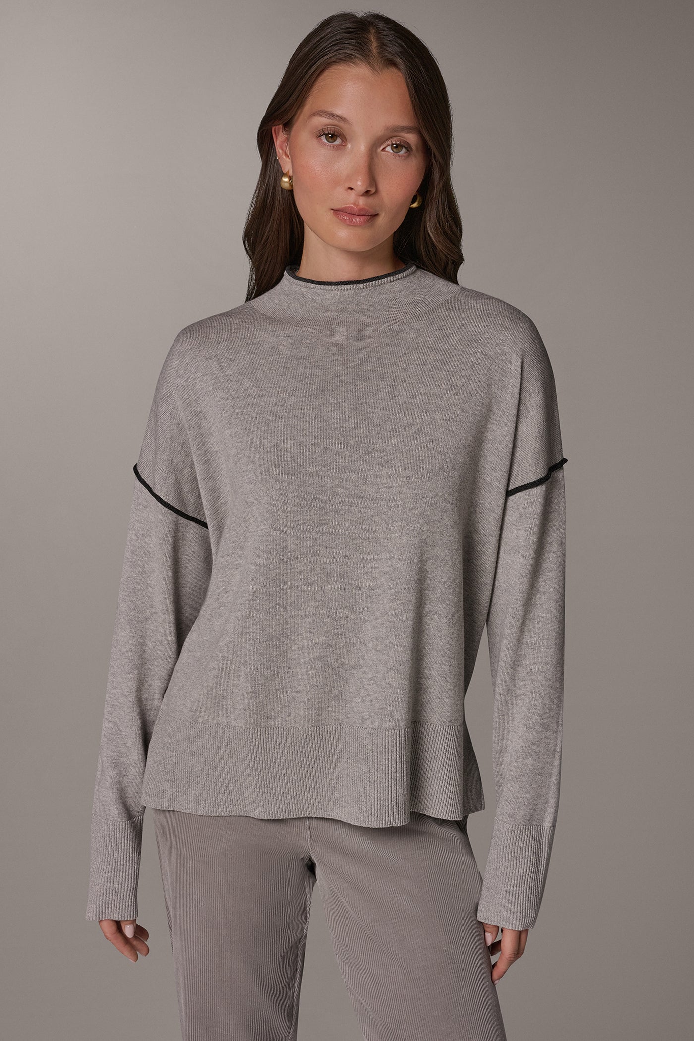 FUNNEL NECK CONTRAST TRIM SWEATER VIEW 7