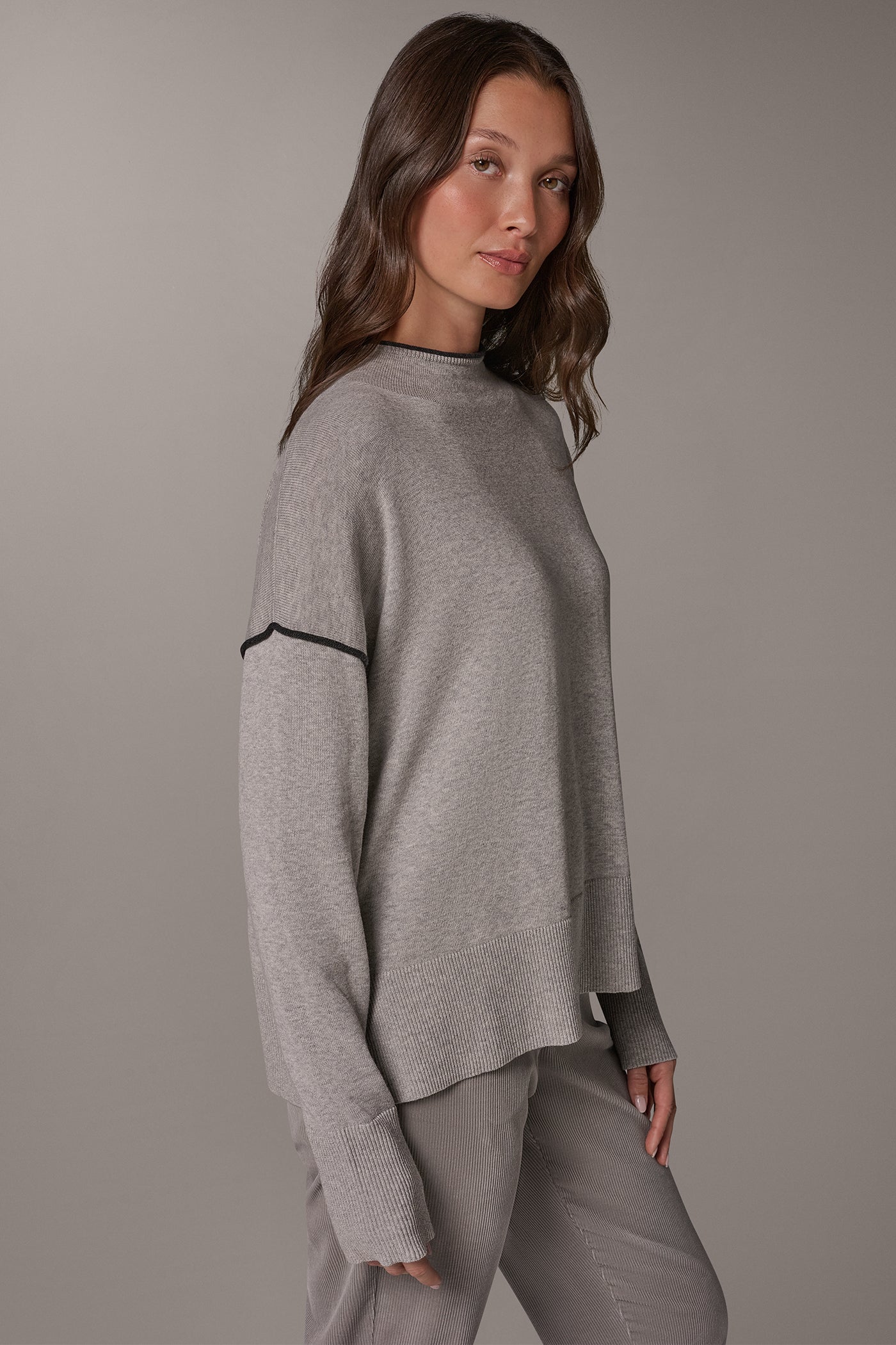 FUNNEL NECK CONTRAST TRIM SWEATER VIEW 2