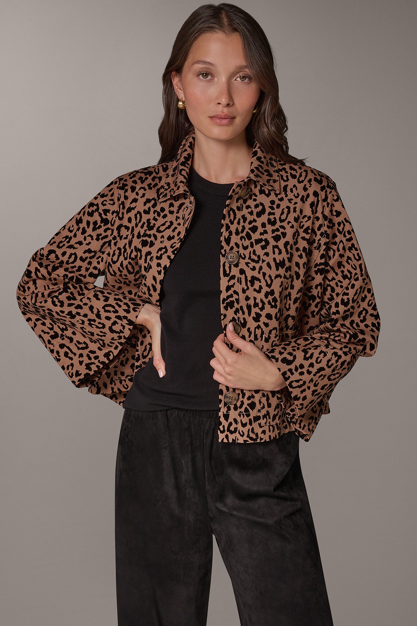 PRINTED BELL SLEEVE TRAPEZE JACKET VIEW 3