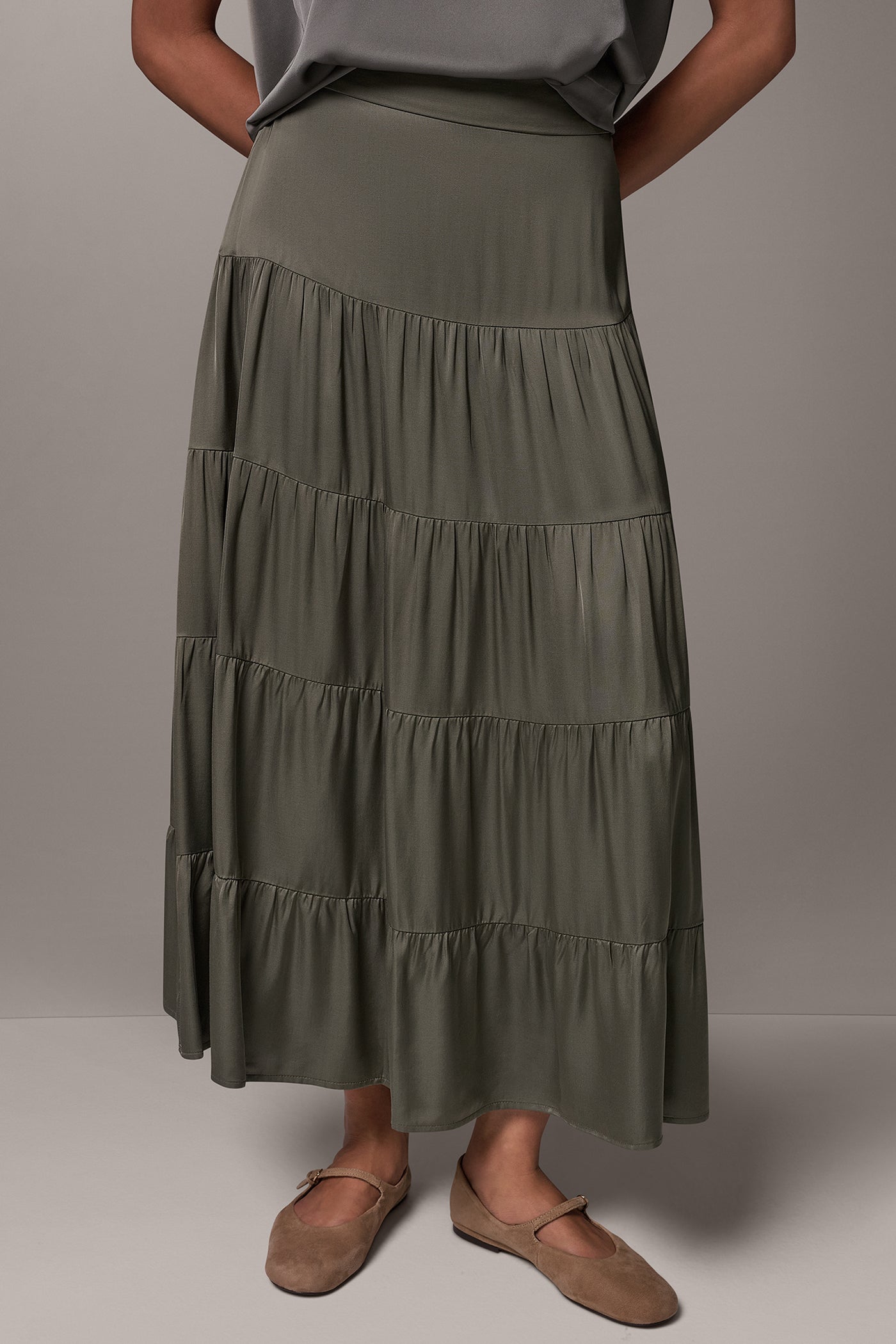 SATIN FLAT FRONT PRARIE SKIRT VIEW 1