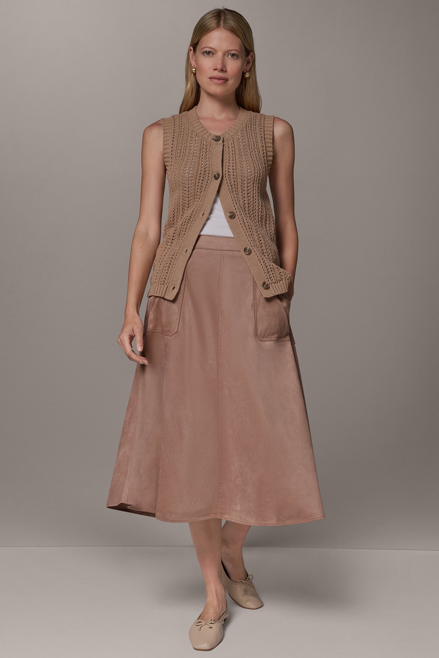 MICROSUEDE MIDI PULL-ON SKIRT VIEW 5