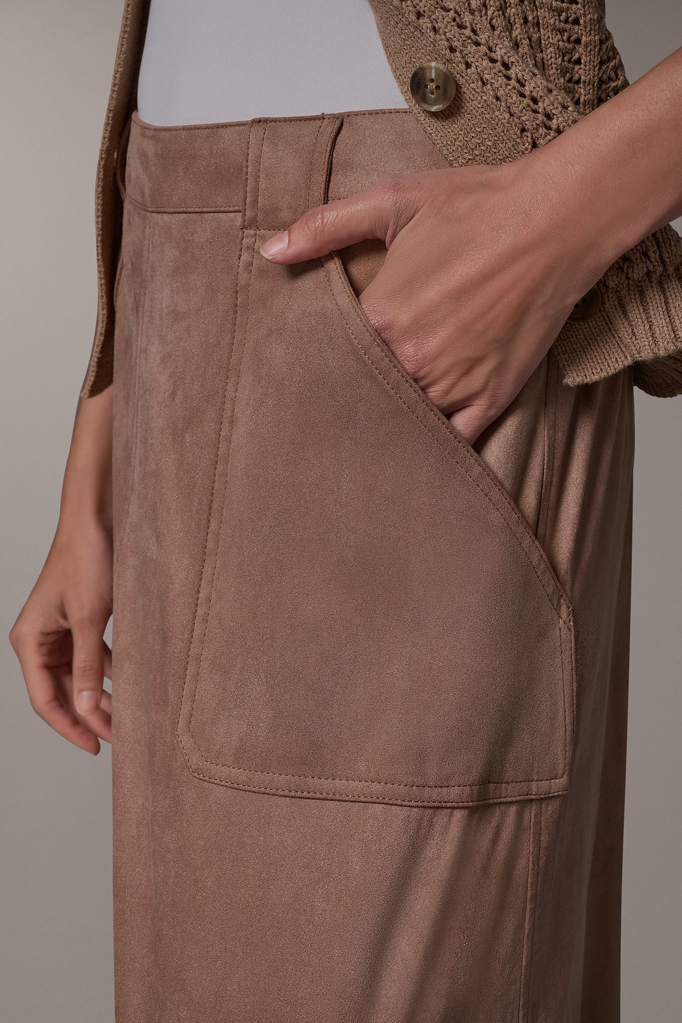 MICROSUEDE MIDI PULL-ON SKIRT VIEW 4