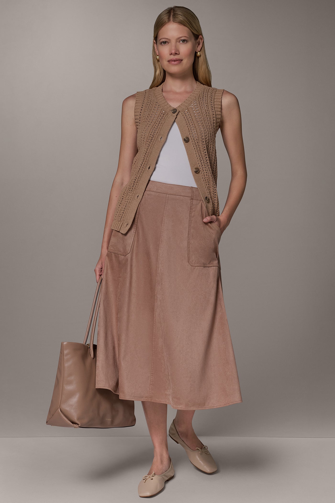 MICROSUEDE MIDI PULL-ON SKIRT VIEW 6