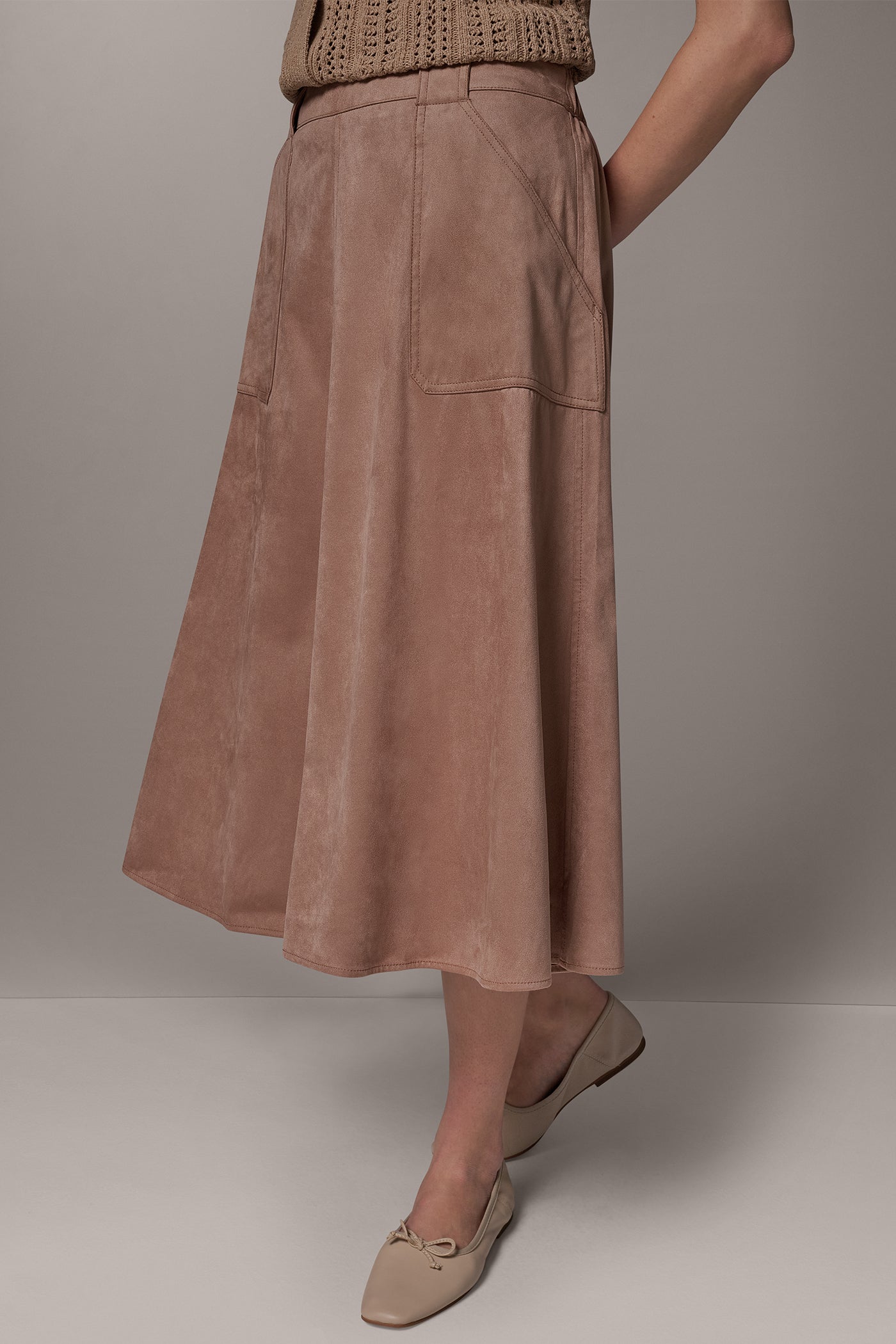 MICROSUEDE MIDI PULL-ON SKIRT VIEW 2