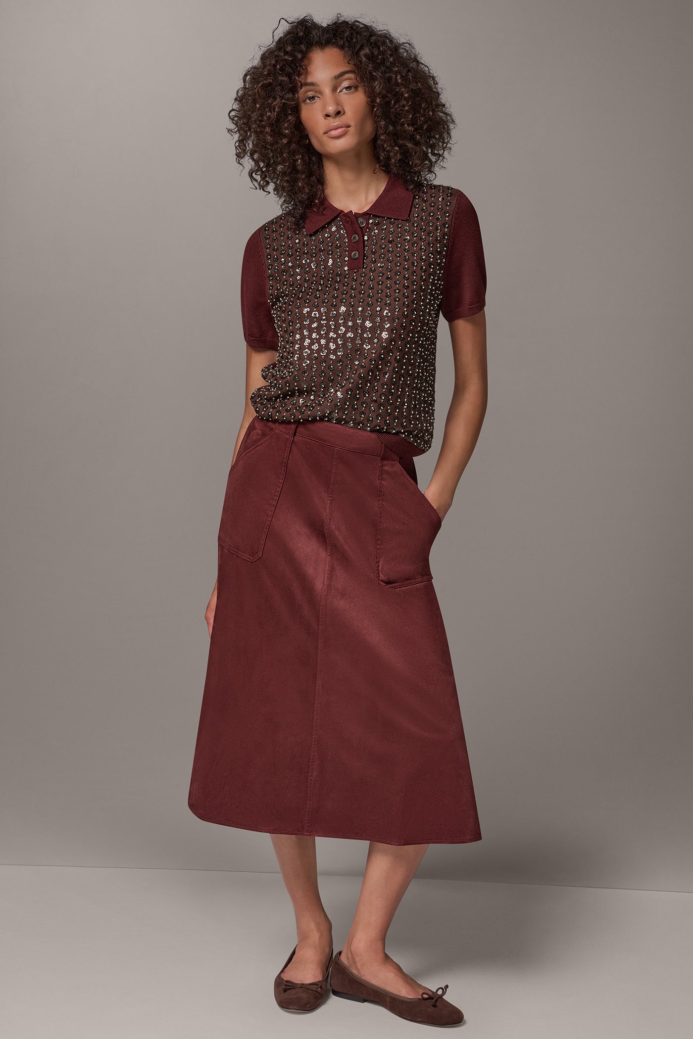 MICROSUEDE MIDI PULL-ON SKIRT VIEW 6