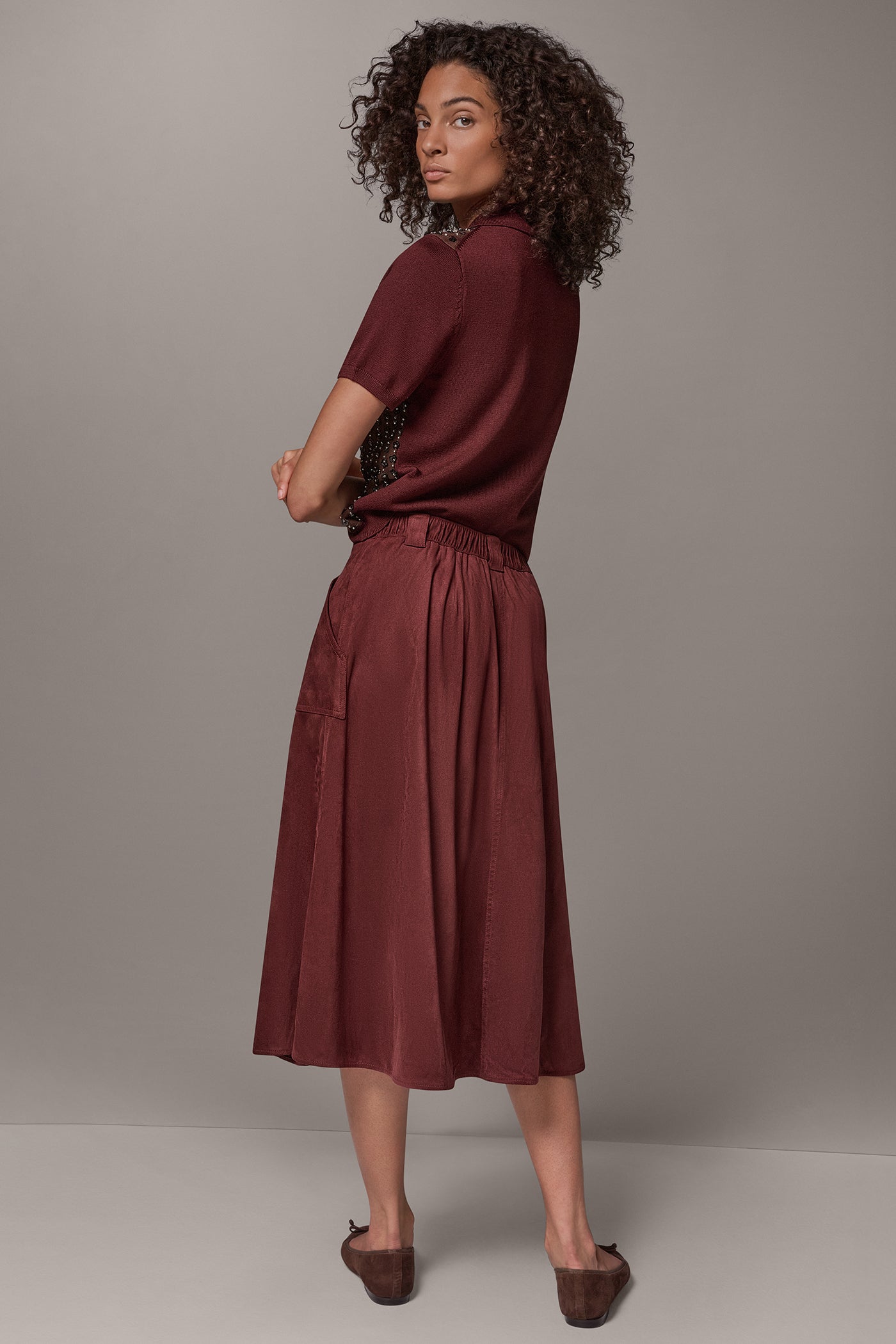 MICROSUEDE MIDI PULL-ON SKIRT VIEW 7