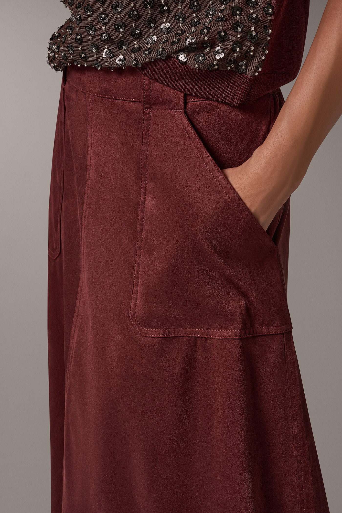 MICROSUEDE MIDI PULL-ON SKIRT VIEW 2