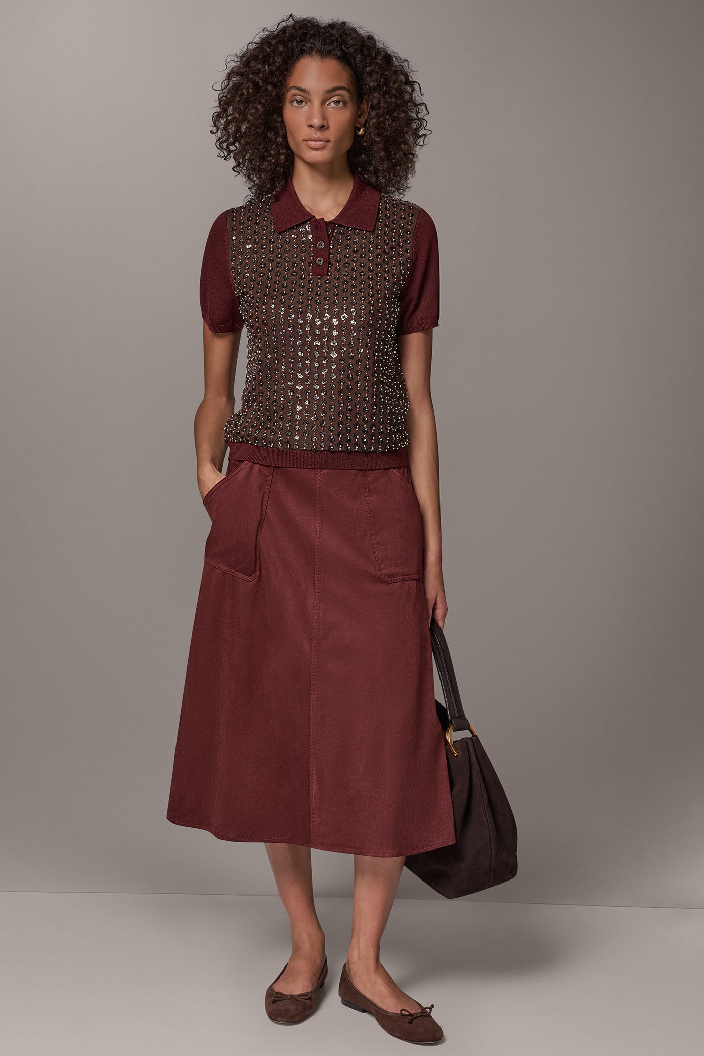 MICROSUEDE MIDI PULL-ON SKIRT VIEW 8