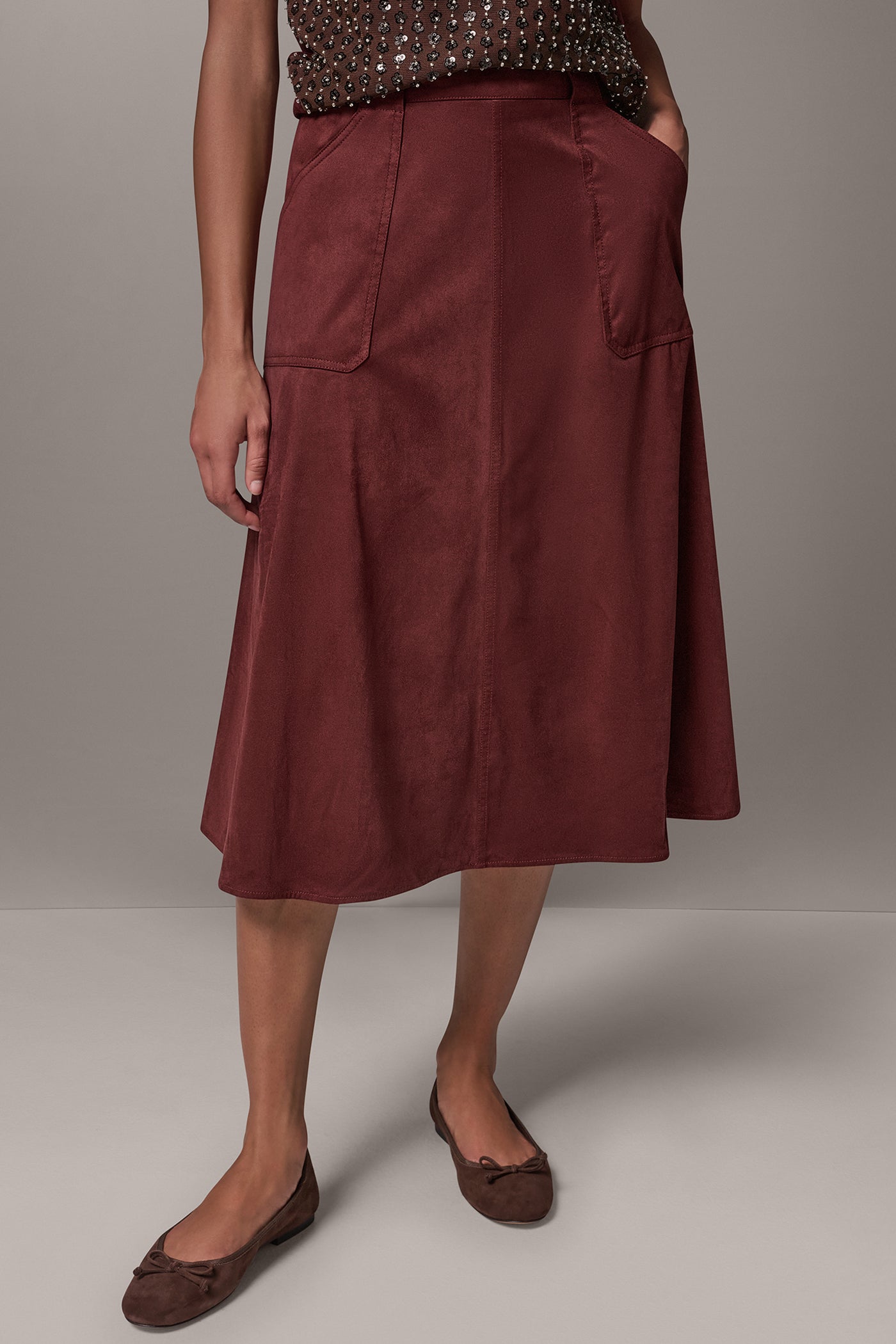 MICROSUEDE MIDI PULL-ON SKIRT VIEW 1