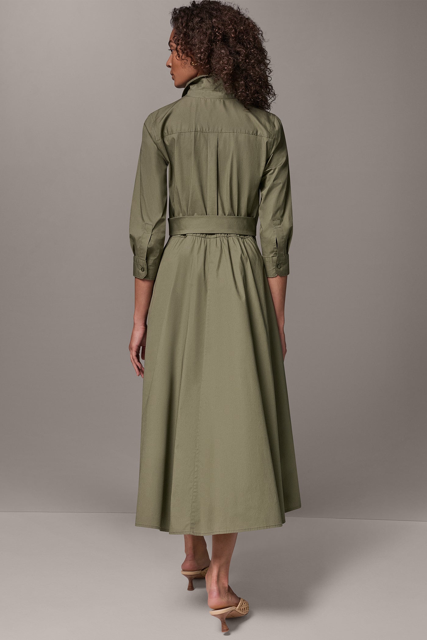 POPLIN 3/4 SLEEVE TIE FRONT SHIRT DRESS VIEW 3