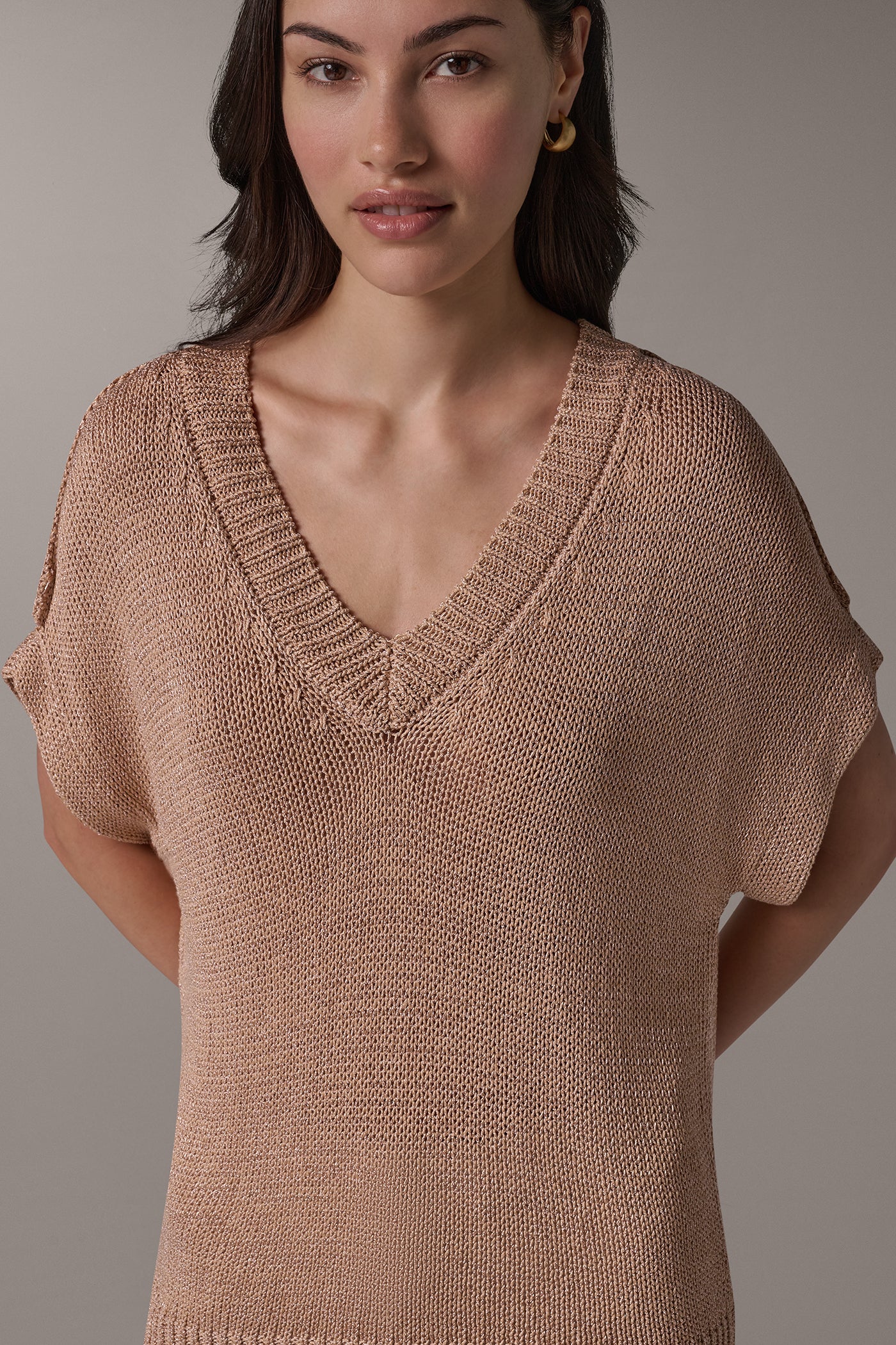CAP SLEEVE METALLIC V-NECK SWEATER VIEW 7