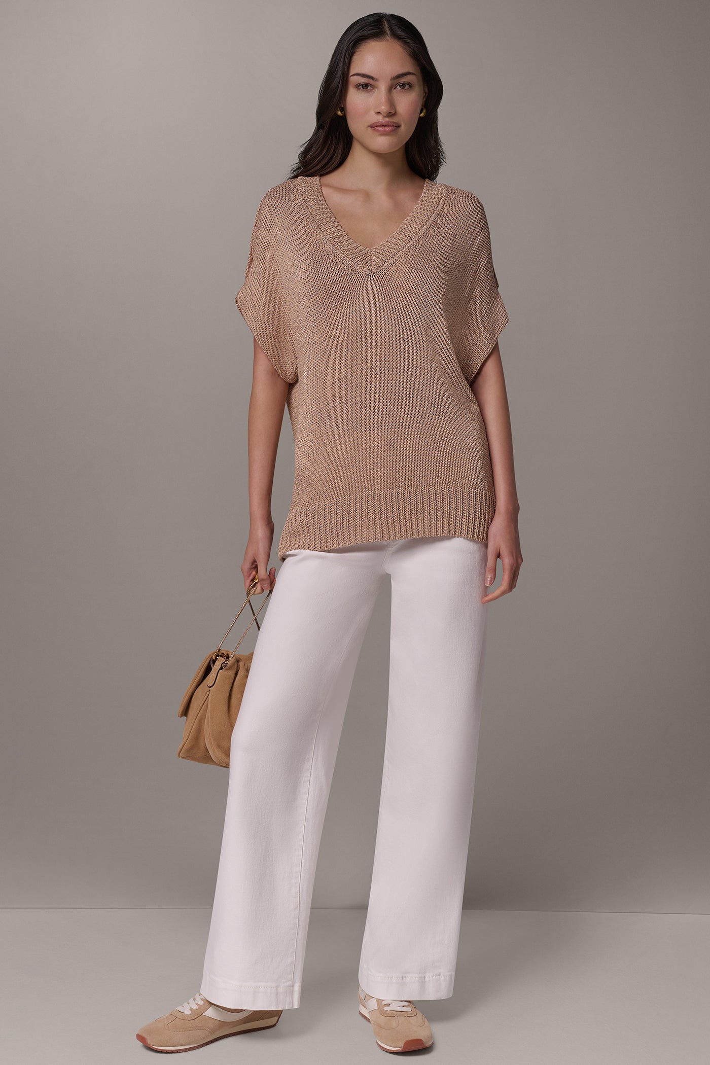 CAP SLEEVE METALLIC V-NECK SWEATER VIEW 8