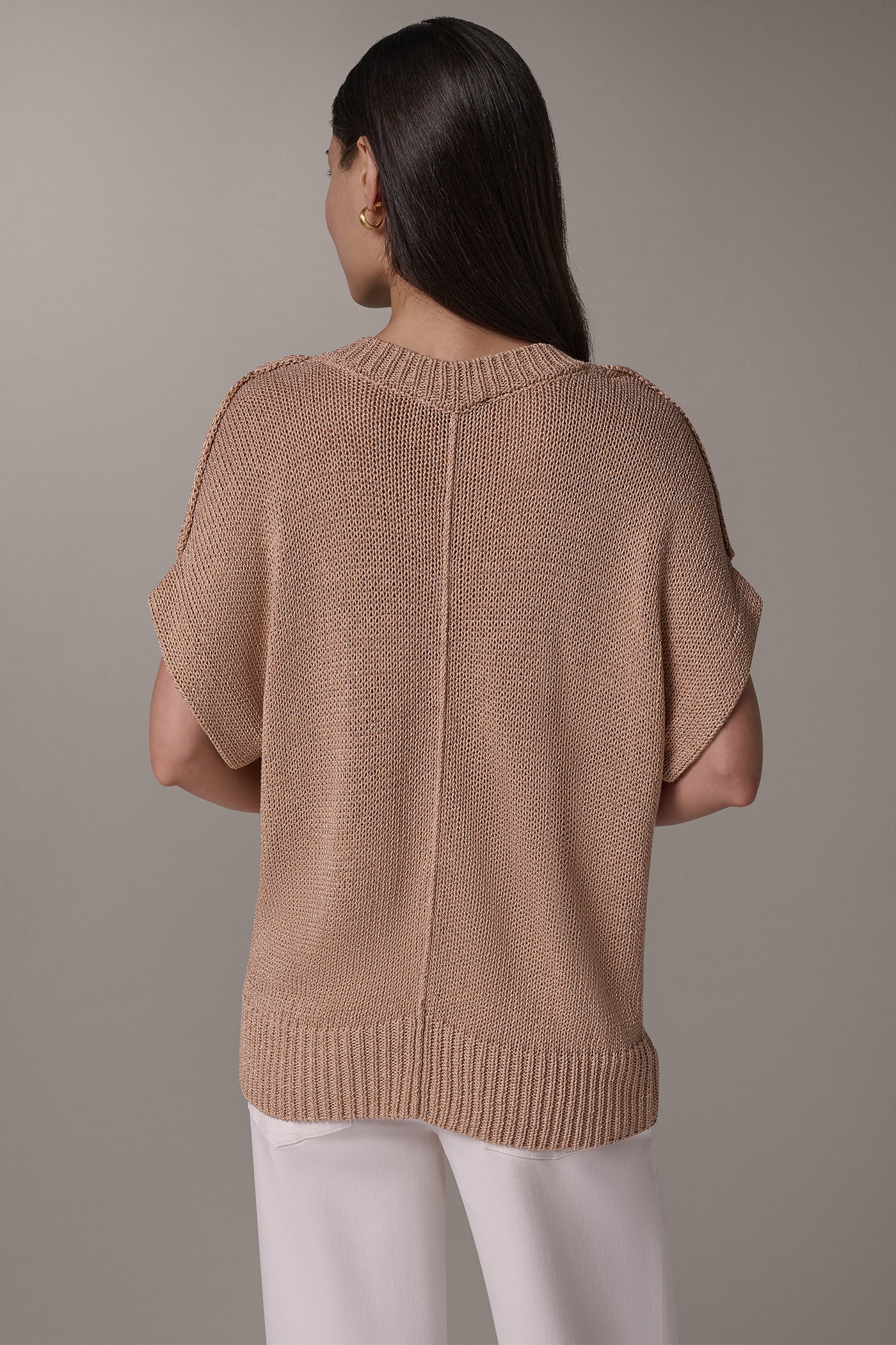 CAP SLEEVE METALLIC V-NECK SWEATER VIEW 3