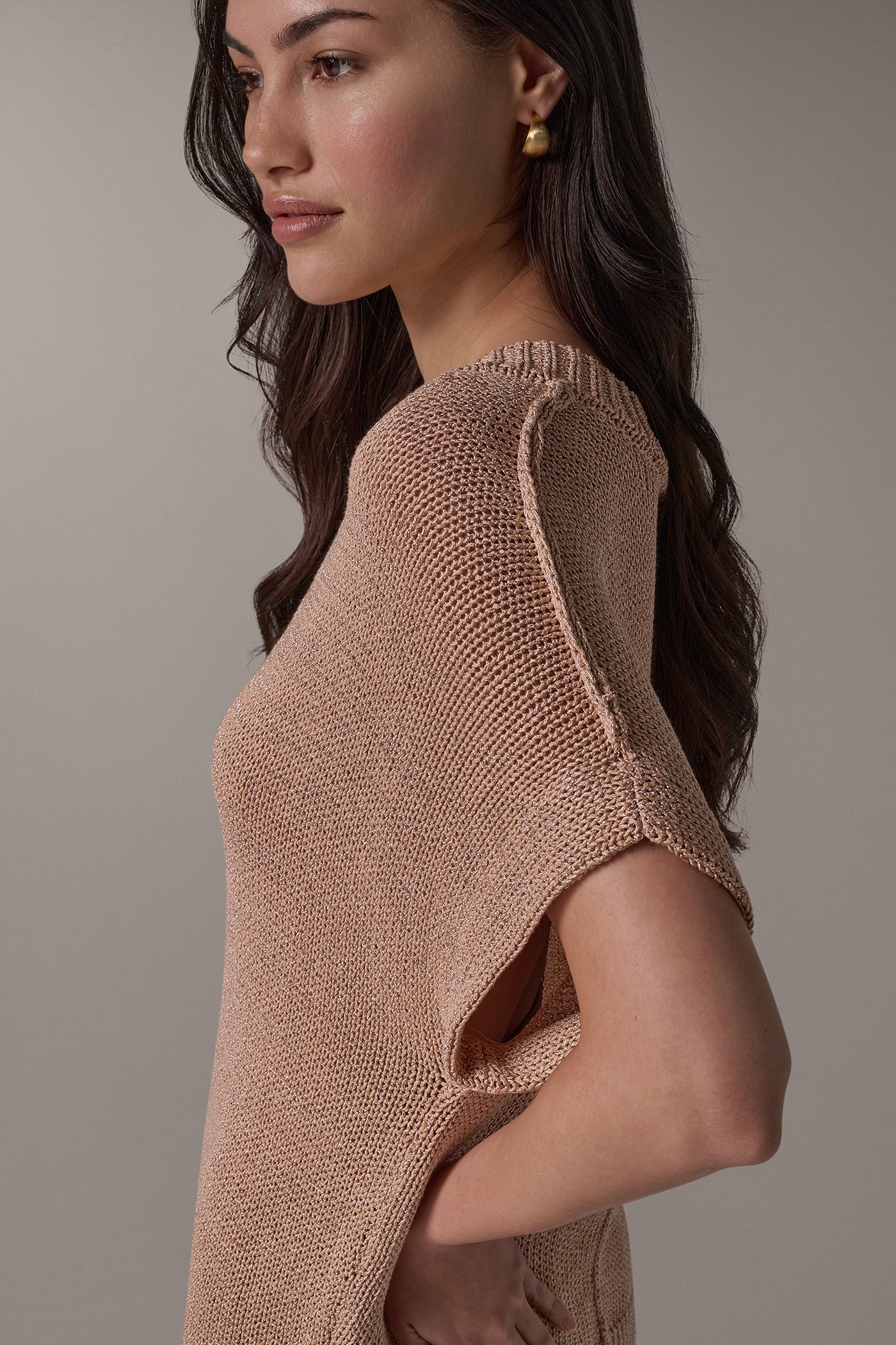 CAP SLEEVE METALLIC V-NECK SWEATER VIEW 2