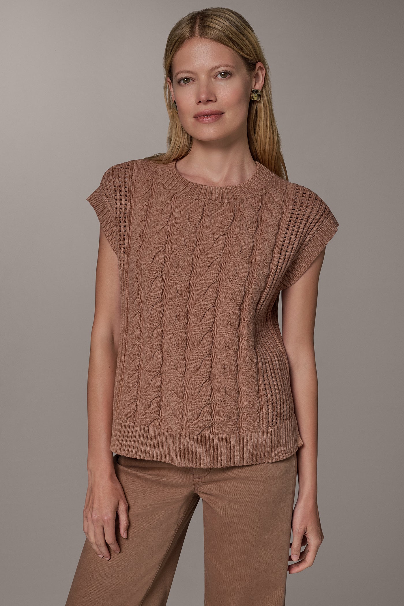 BOXY HIGH-LOW CABLE SWEATER VIEW 1