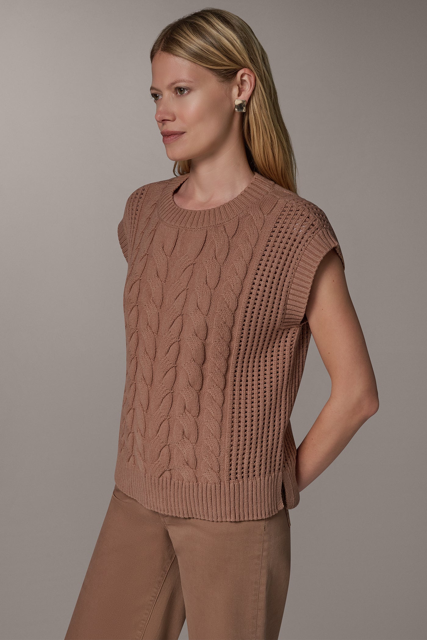 BOXY HIGH-LOW CABLE SWEATER VIEW 2