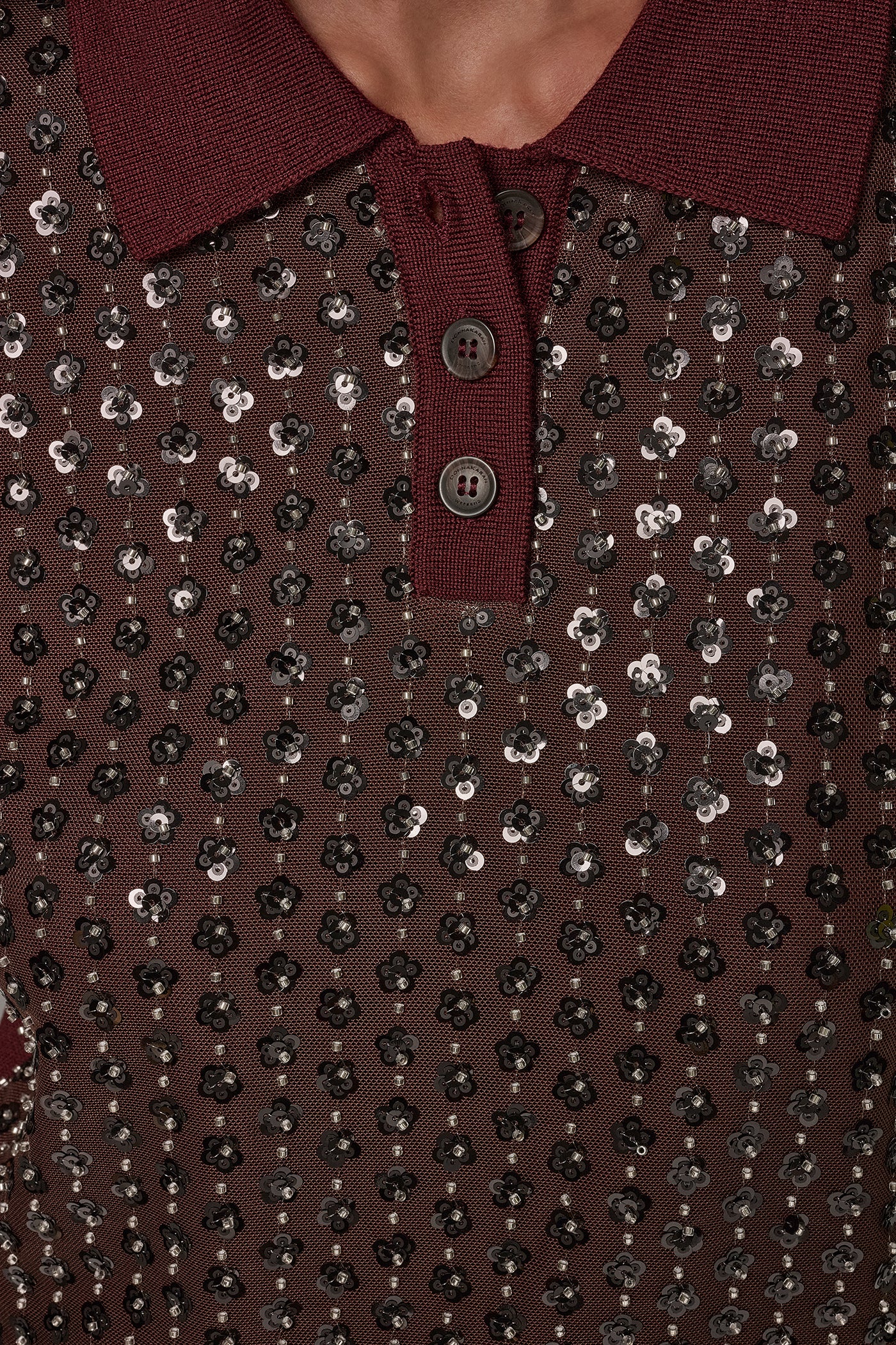 WOOL FLORAL SEQUIN POLO SWEATER VIEW 5