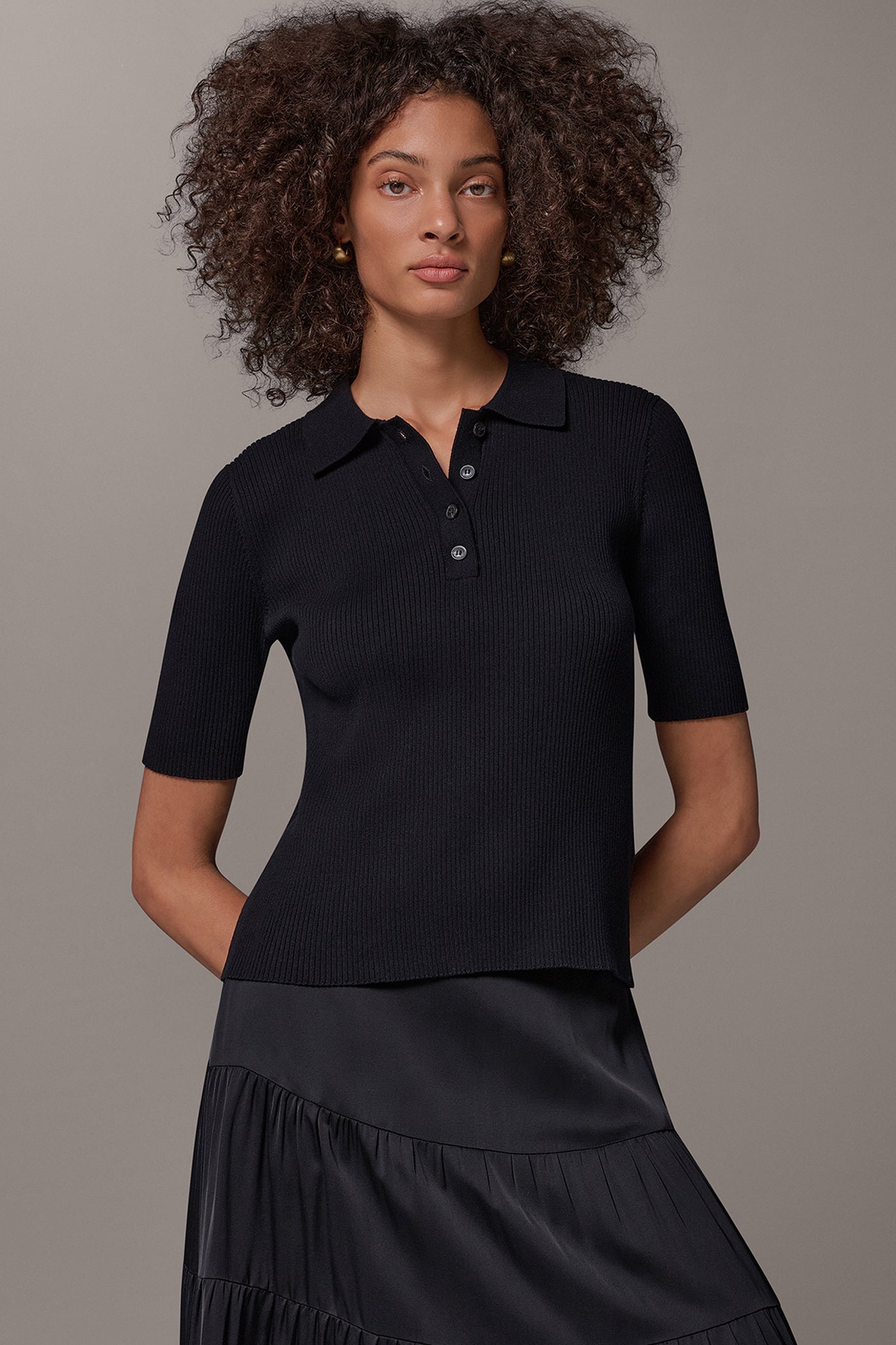 ELBOW SLEEVE POLO SWEATER VIEW 1
