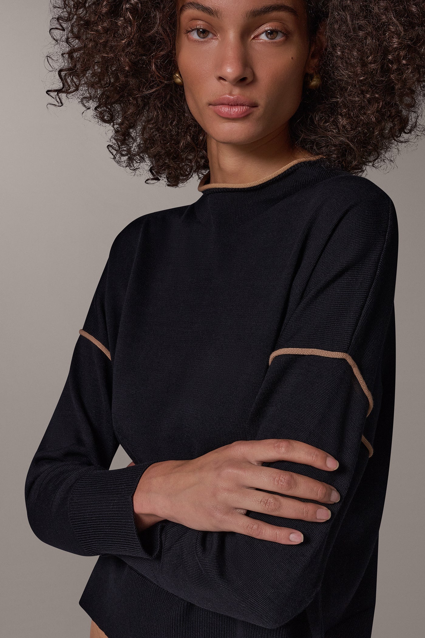 FUNNEL NECK CONTRAST TRIM SWEATER VIEW 4