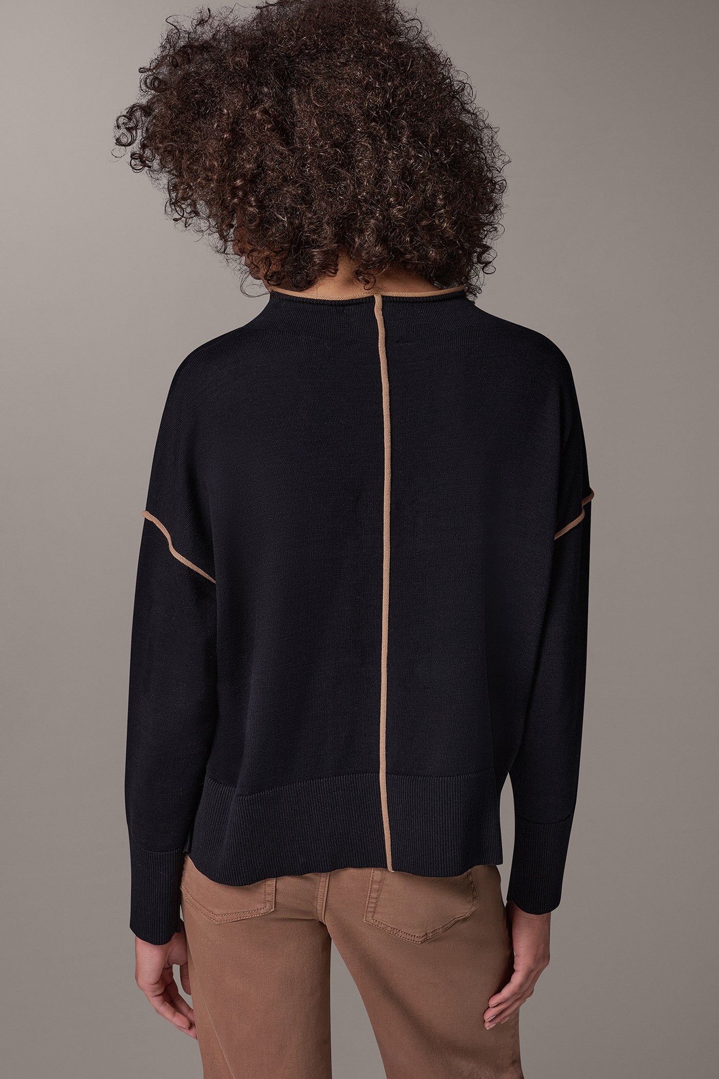 FUNNEL NECK CONTRAST TRIM SWEATER VIEW 3