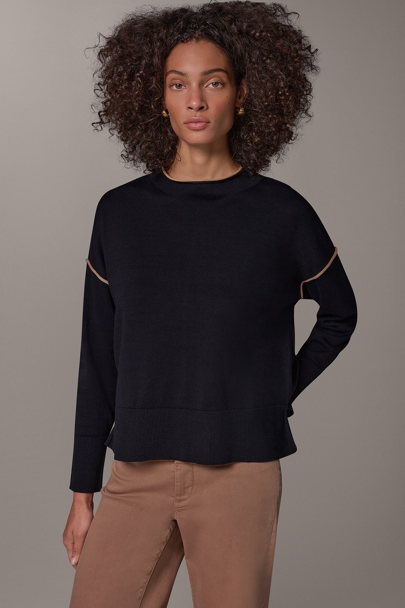 FUNNEL NECK CONTRAST TRIM SWEATER VIEW 1