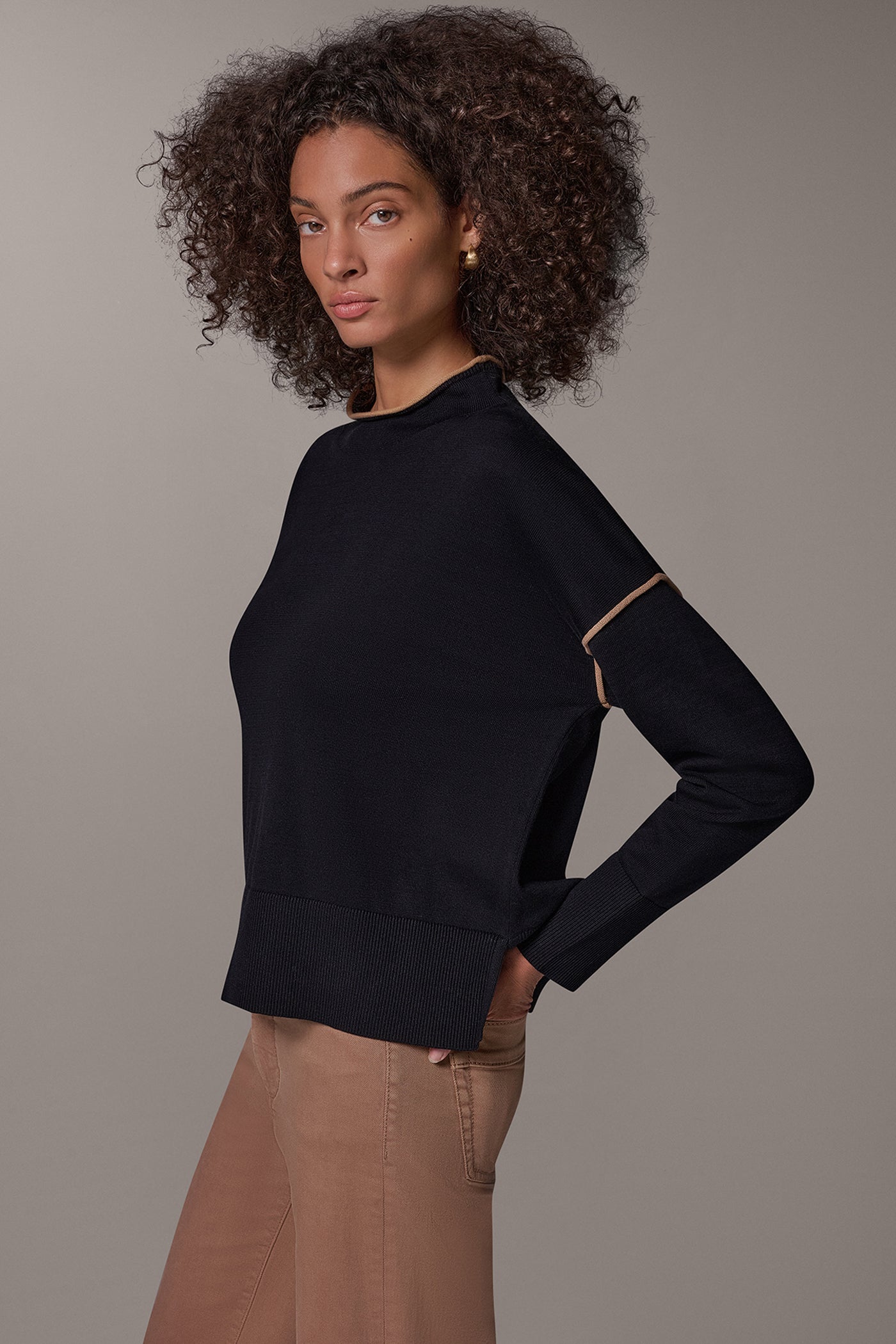 FUNNEL NECK CONTRAST TRIM SWEATER VIEW 2