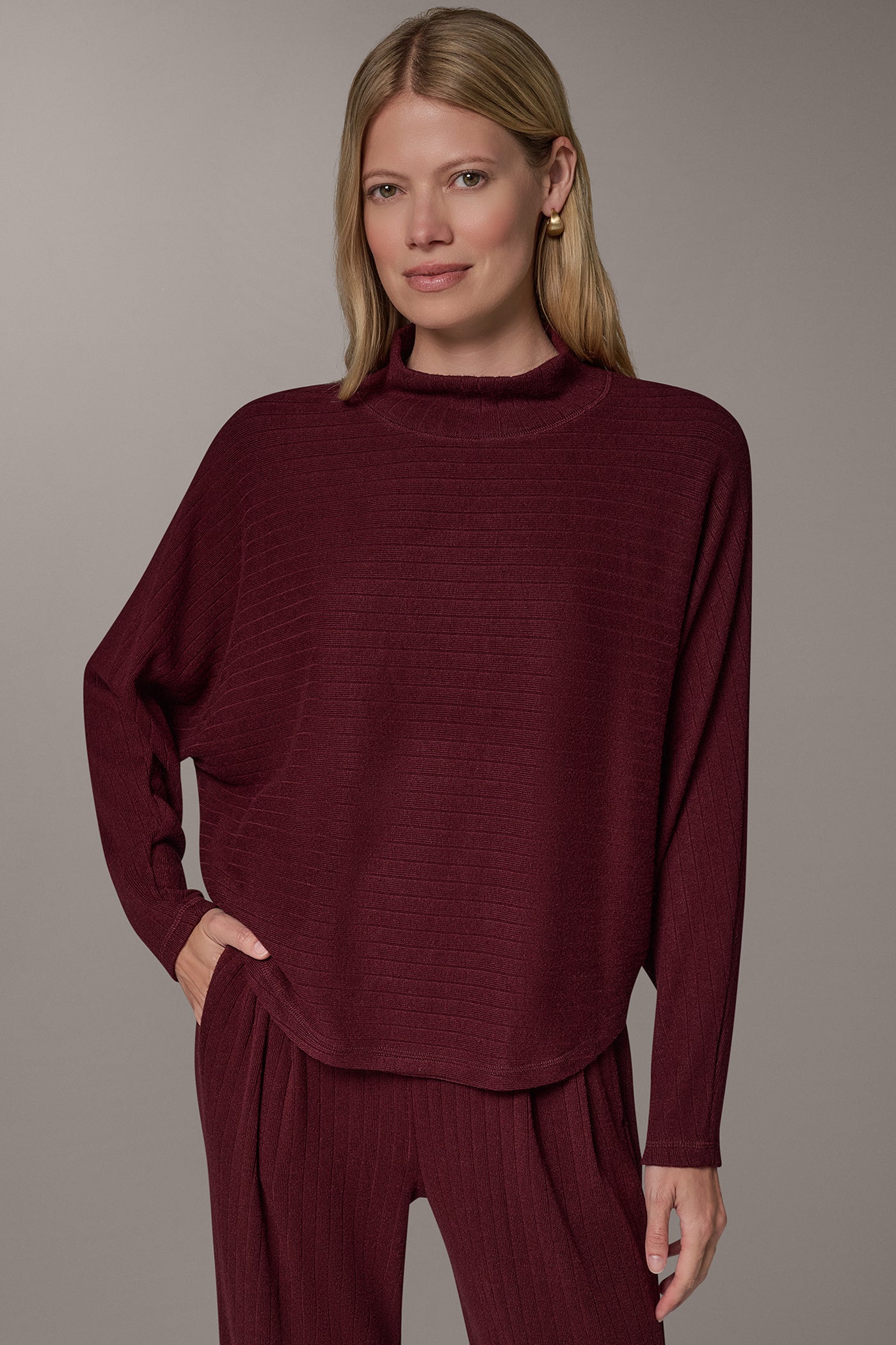 CROPPED DOLMAN SLEEVE RIB SWEATER VIEW 1