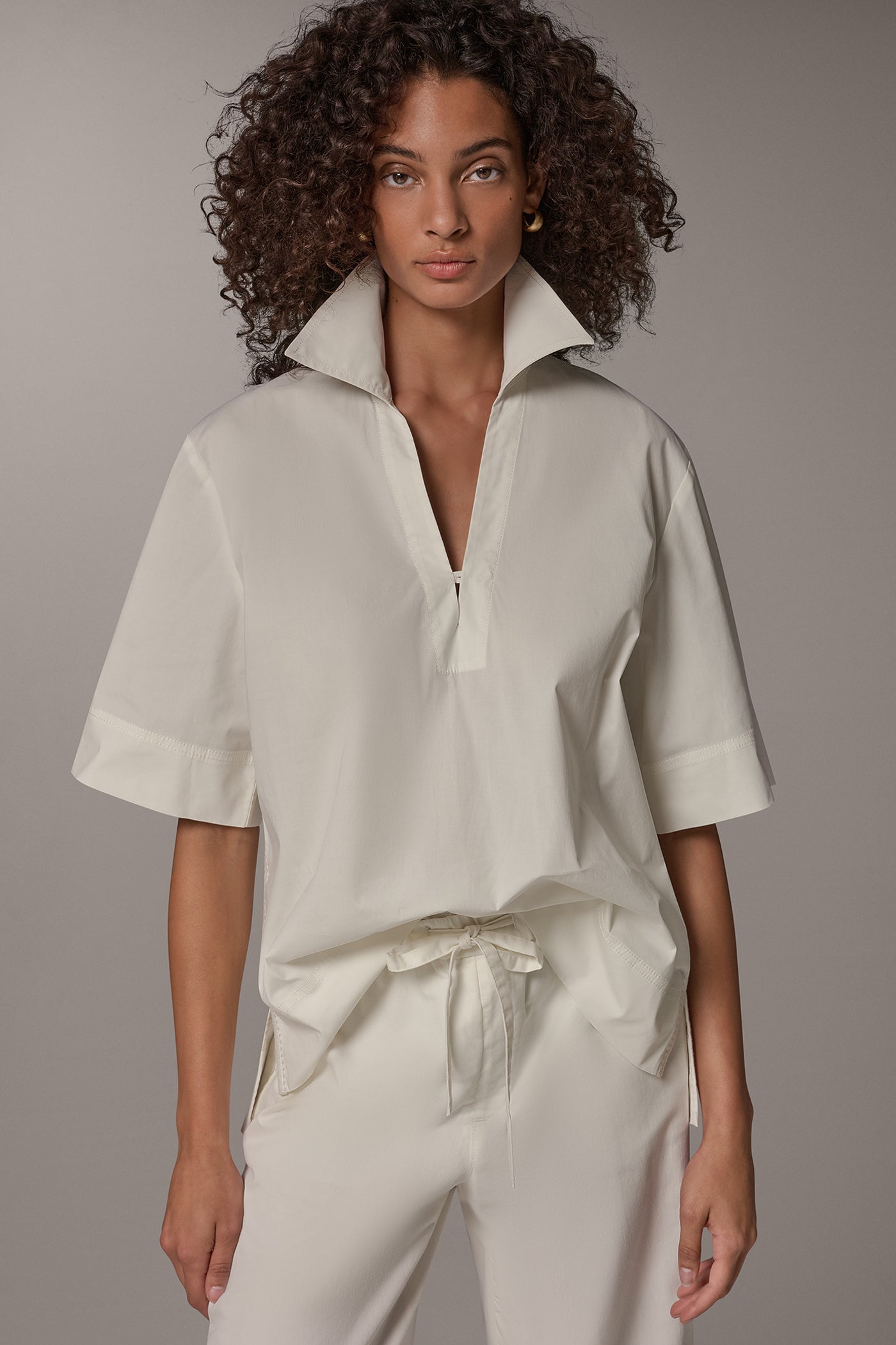 POPLIN EMBROIDERED DETAIL BLOUSE VIEW 1