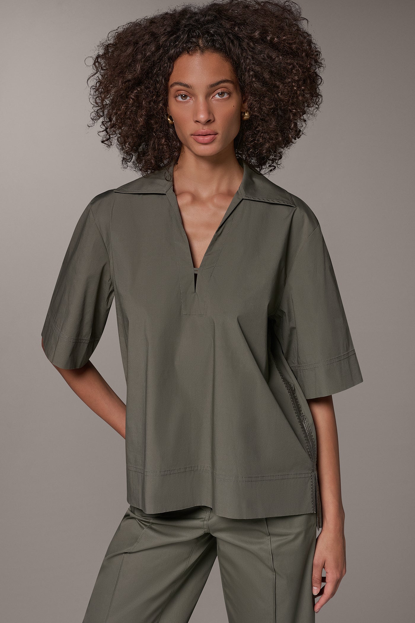 POPLIN EMBROIDERED DETAIL BLOUSE VIEW 1