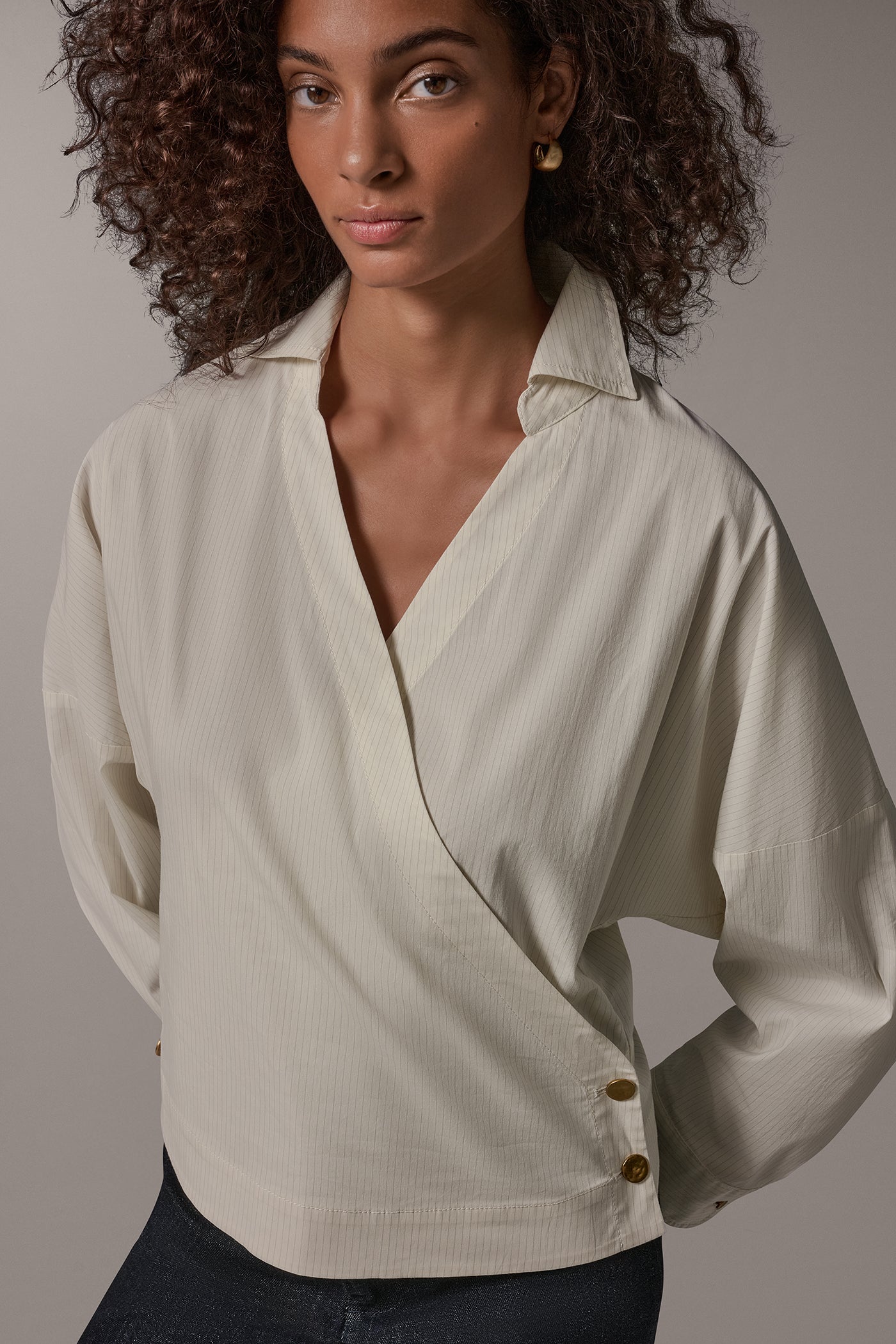 WRAP-EFFECT PINSTRIPE BLOUSE VIEW 4