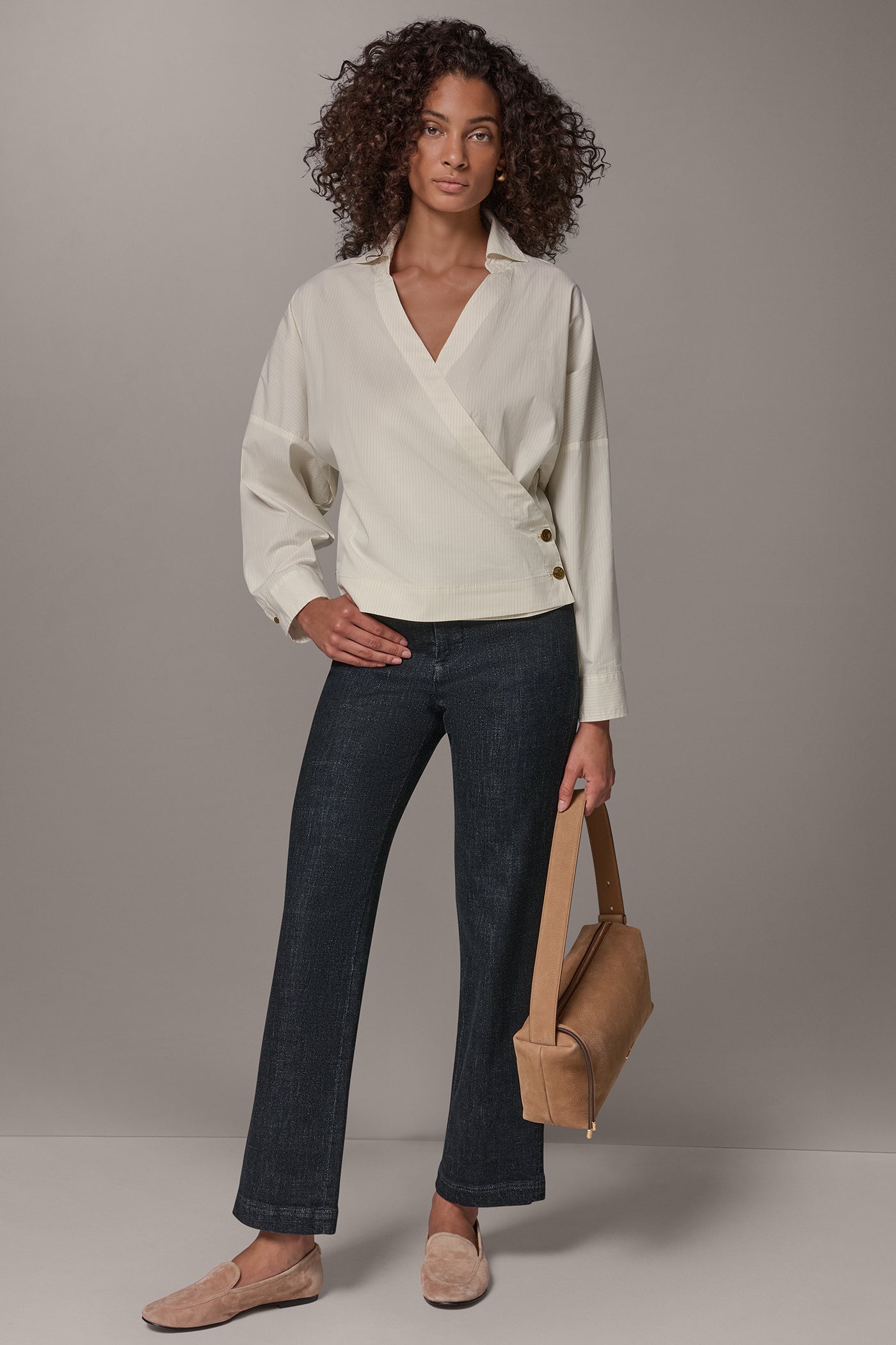 WRAP-EFFECT PINSTRIPE BLOUSE VIEW 6