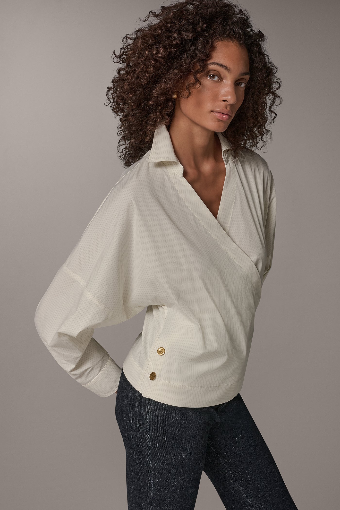 WRAP-EFFECT PINSTRIPE BLOUSE VIEW 3