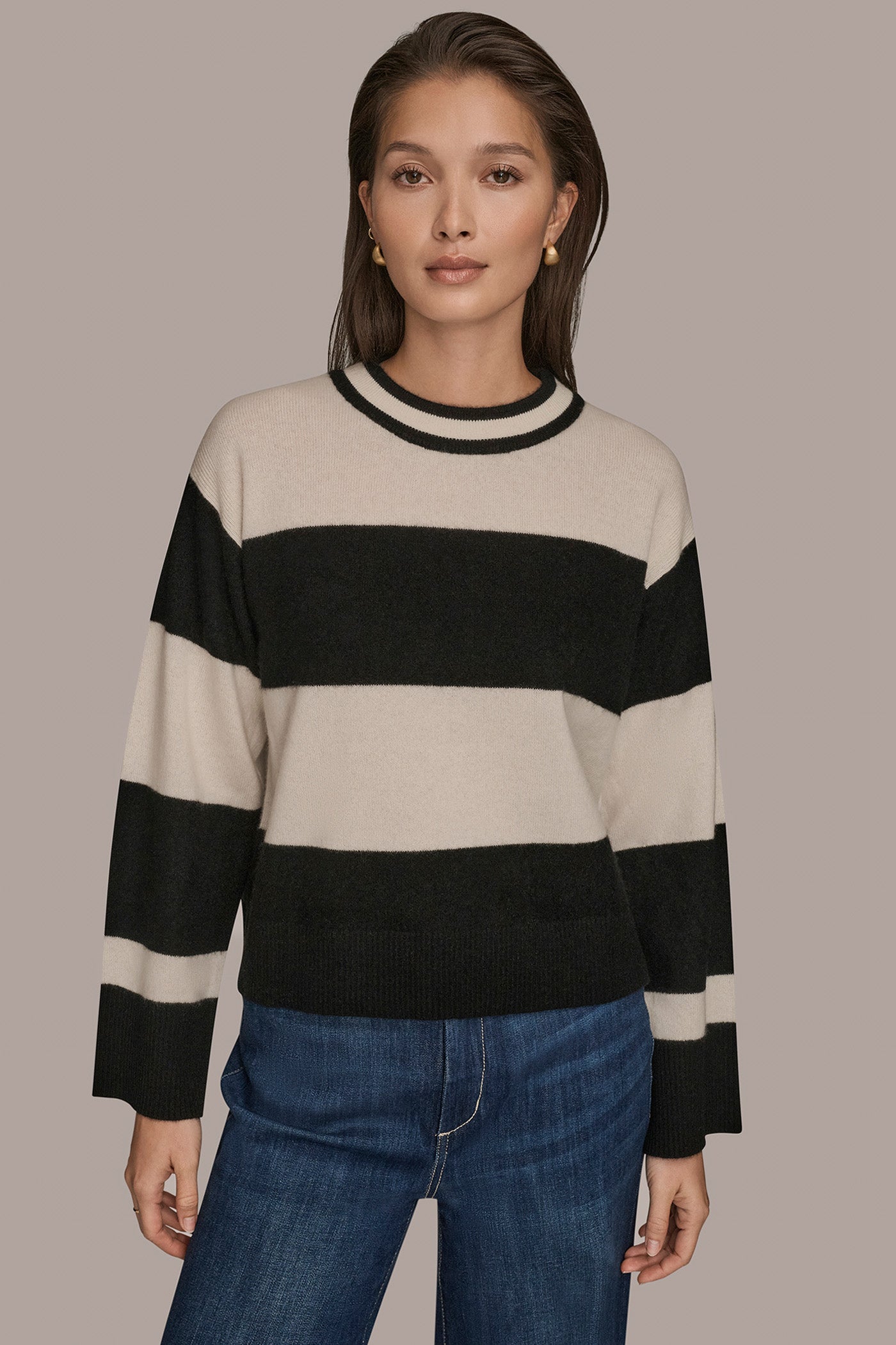 STRIPED CREWNECK BOXY SWEATER