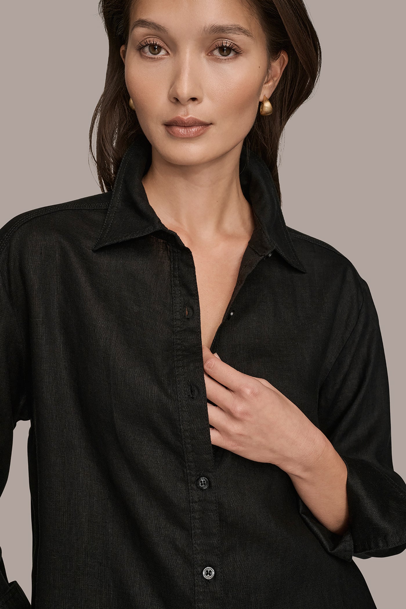 Donna Karan Women's Long Sleeve Shirt in Black Donna Karan Women's Long Sleeve Shirt in Black