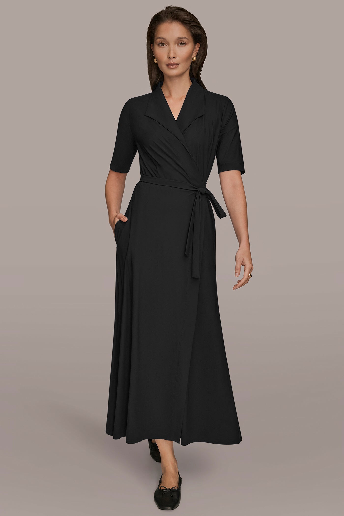ELBOW-SLEEVE MIDI WRAP DRESS | View 1 | New clothing