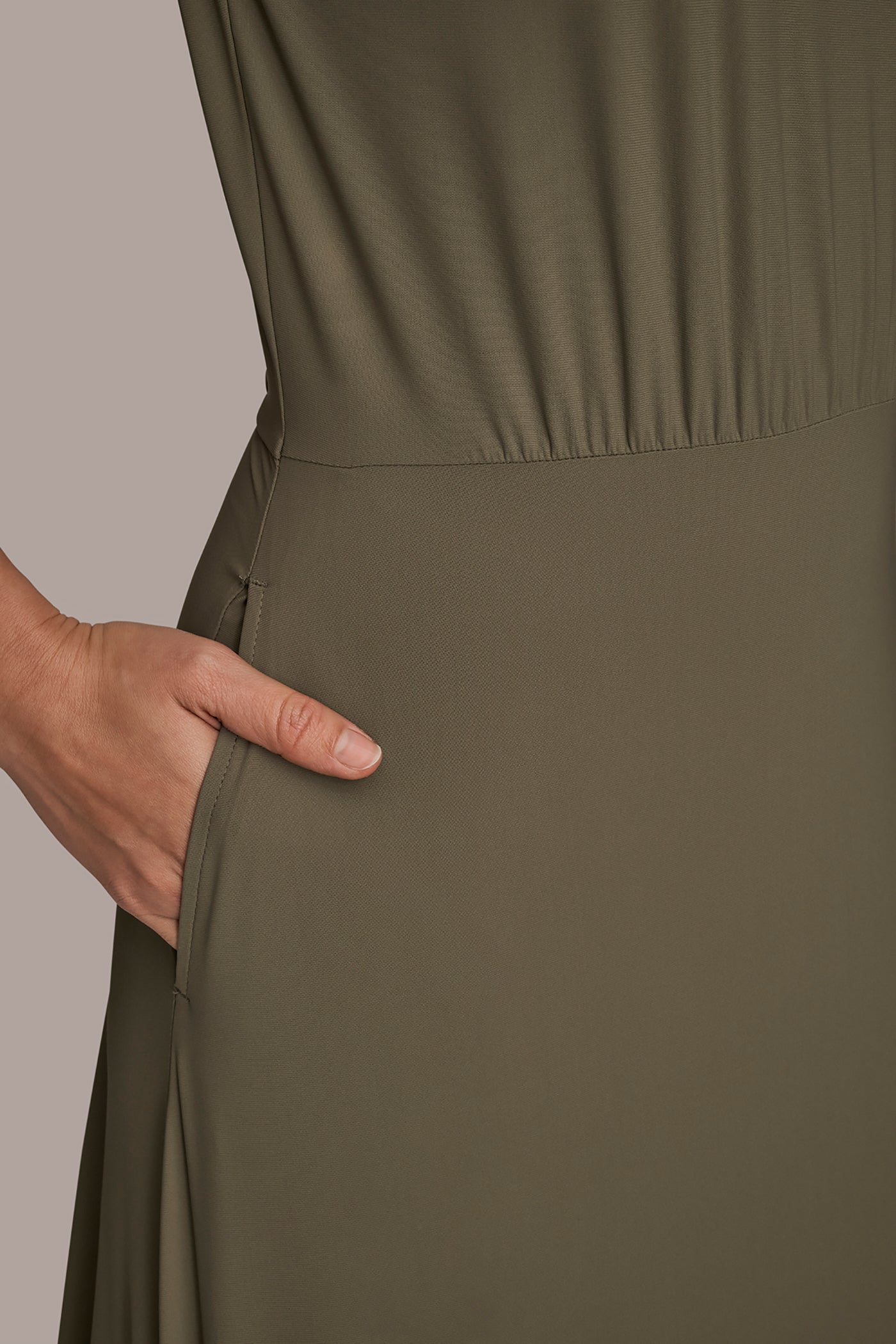 Donna Karan Women's The Modern Travel Midi Fit And Flare Dress in KHAKI GREEN Donna Karan Women's The Modern Travel Midi Fit And Flare Dress in KHAKI GREEN