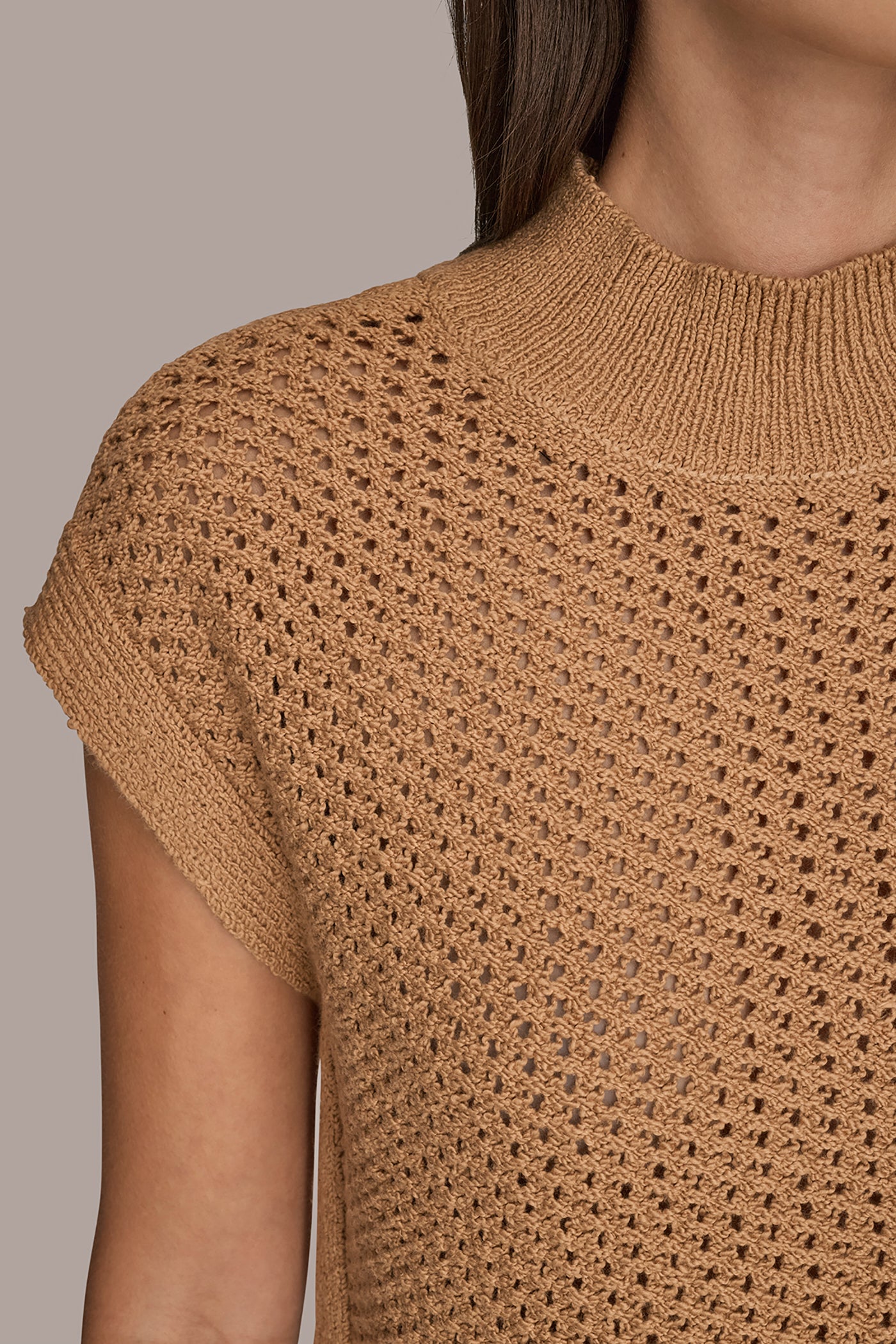 SLEEVELESS BOXY OPEN STITCH MOCK NECK VIEW 5 | Donna Karan Weekend