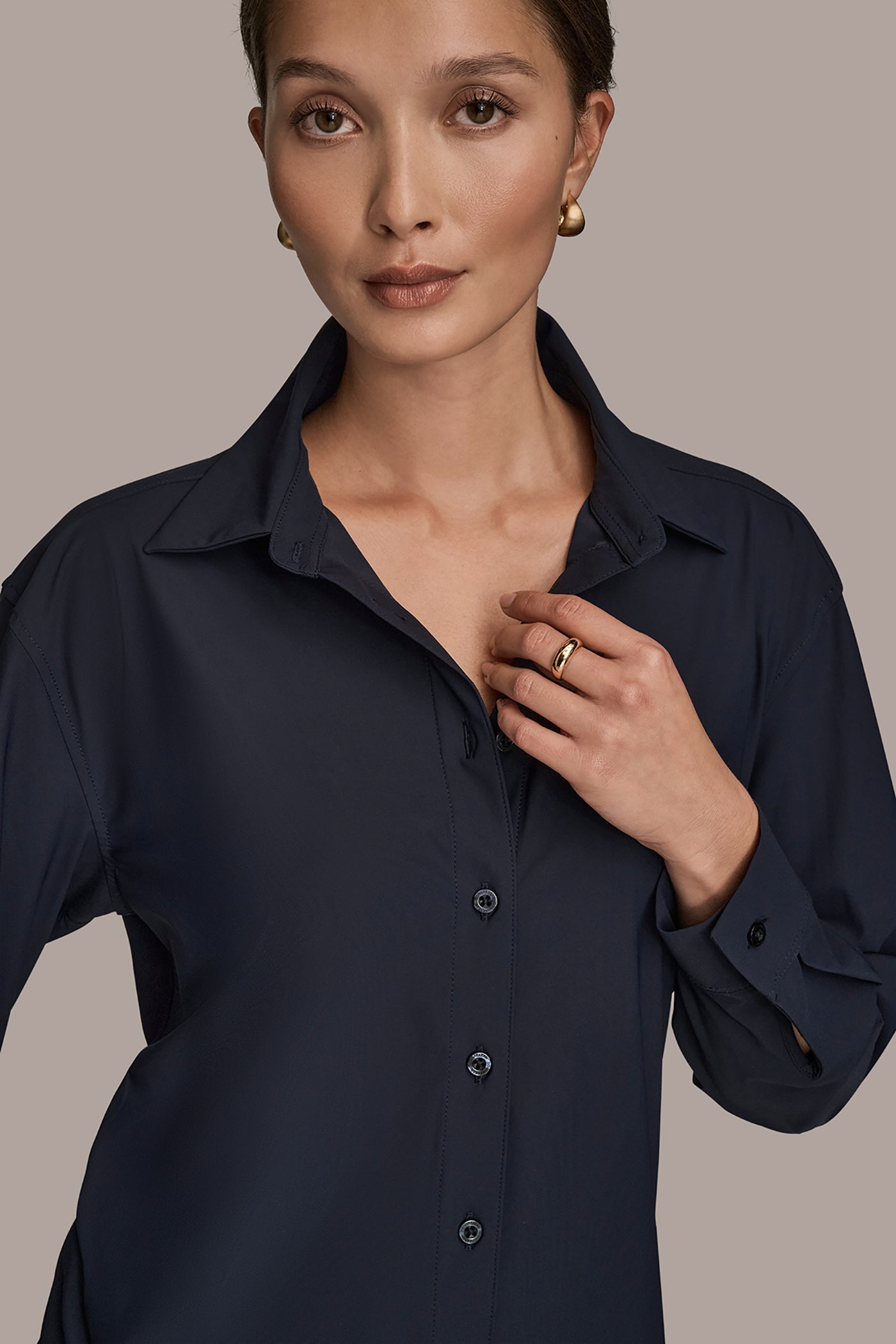 LONG SLEEVE BUTTON DOWN SHIRT VIEW 4 | Donna Karan Weekend