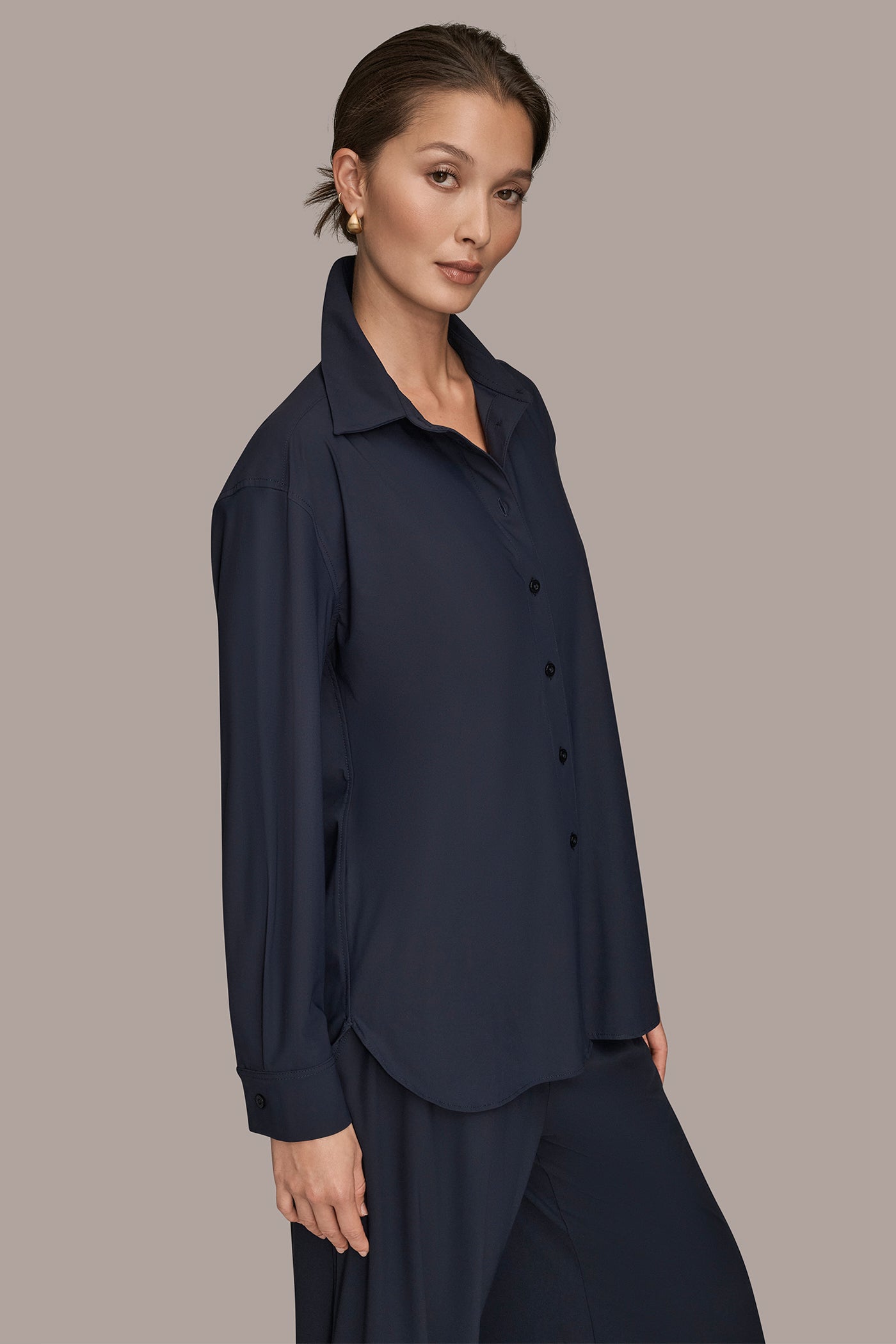 LONG SLEEVE BUTTON DOWN SHIRT VIEW 3 | Donna Karan Weekend