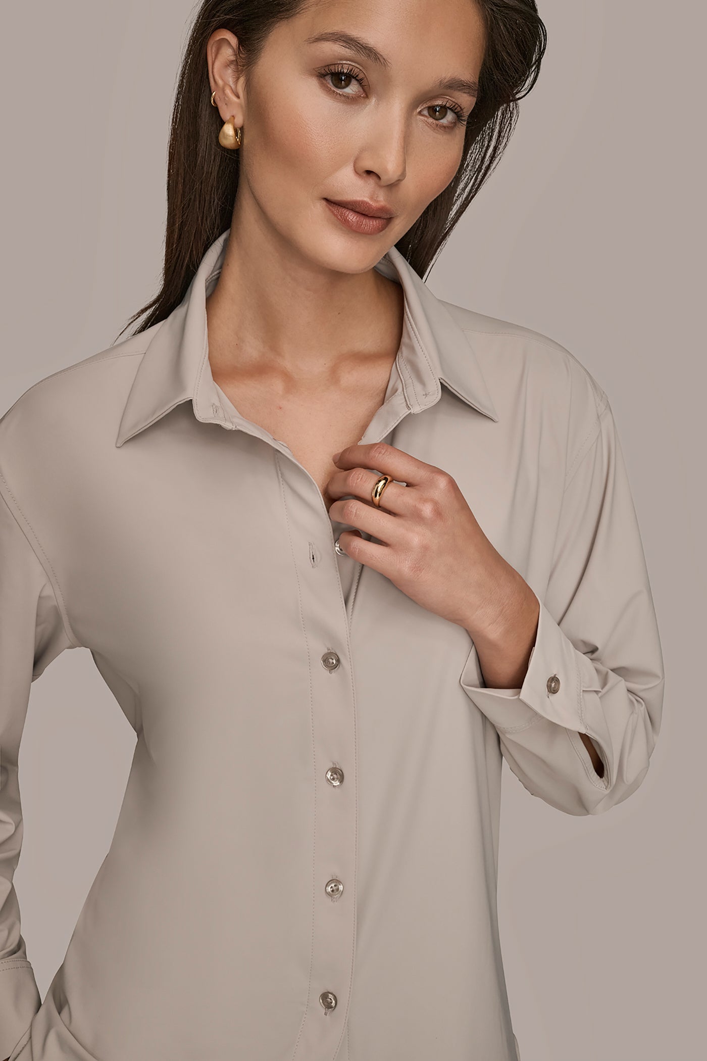 LONG SLEEVE BUTTON DOWN SHIRT VIEW 4 | Donna Karan Weekend
