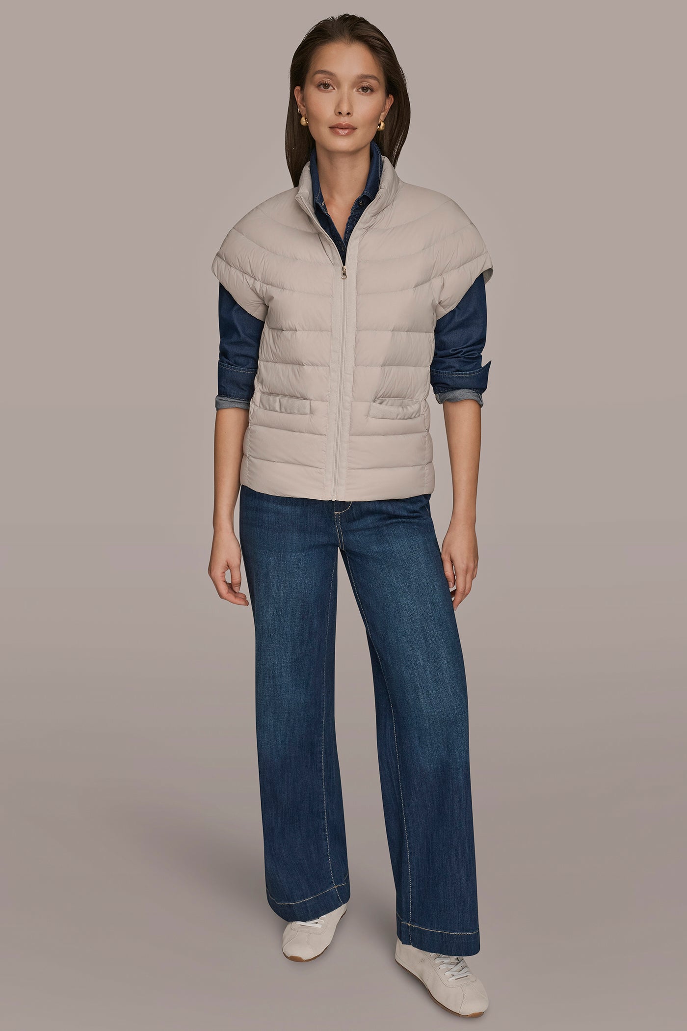 FRONT ZIP CAP SLEEVE MOCK NECK VEST VIEW 8