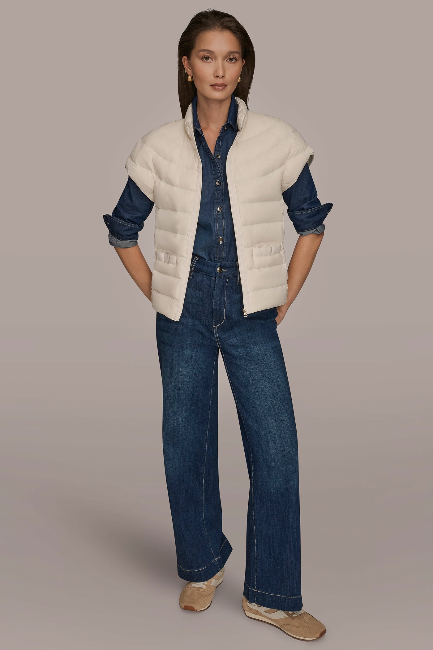 FRONT ZIP CAP SLEEVE MOCK NECK VEST VIEW 10