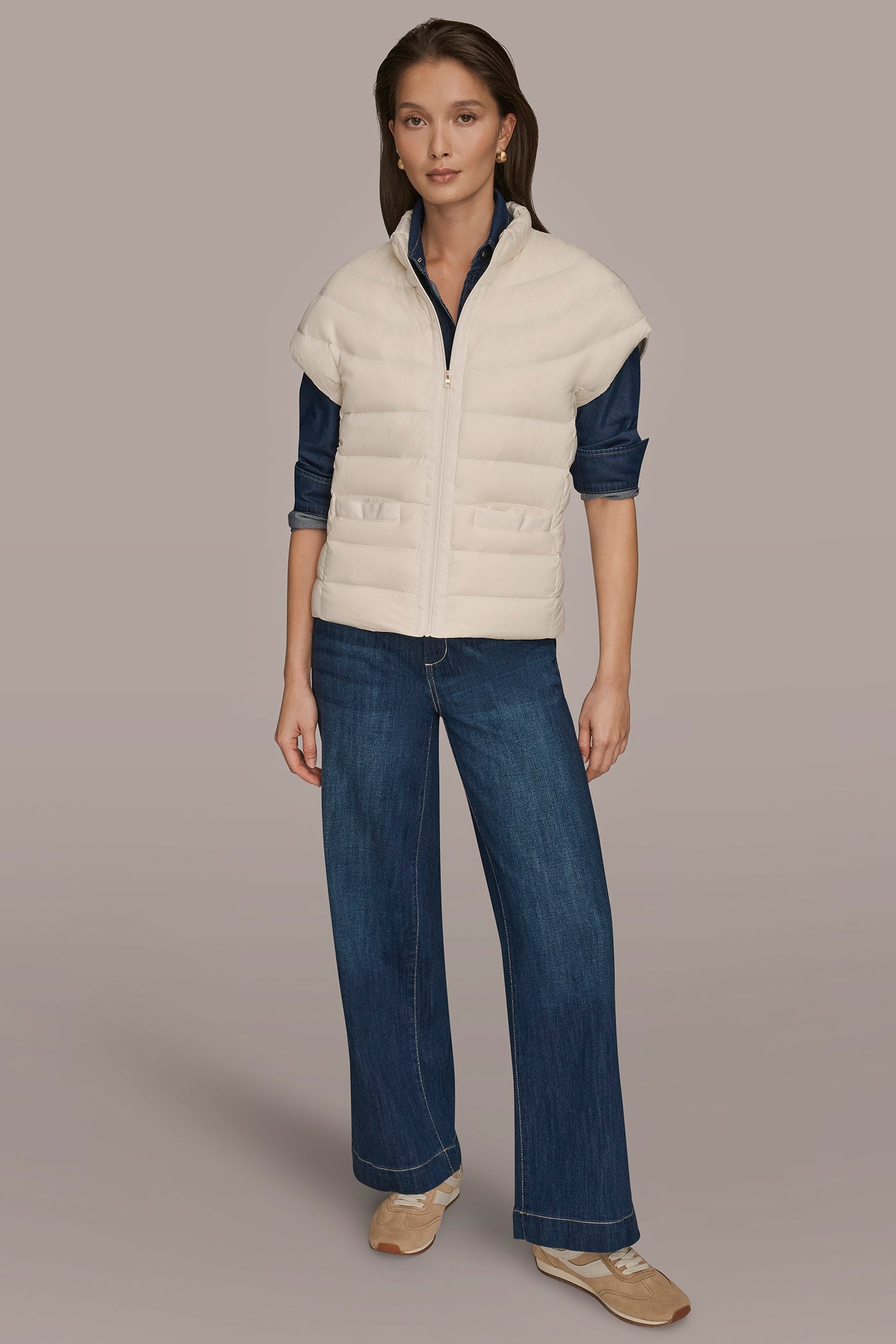 FRONT ZIP CAP SLEEVE MOCK NECK VEST VIEW 9