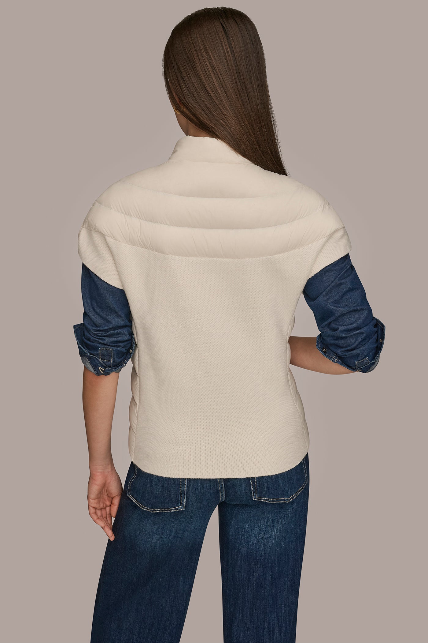 FRONT ZIP CAP SLEEVE MOCK NECK VEST | View 2 | Products