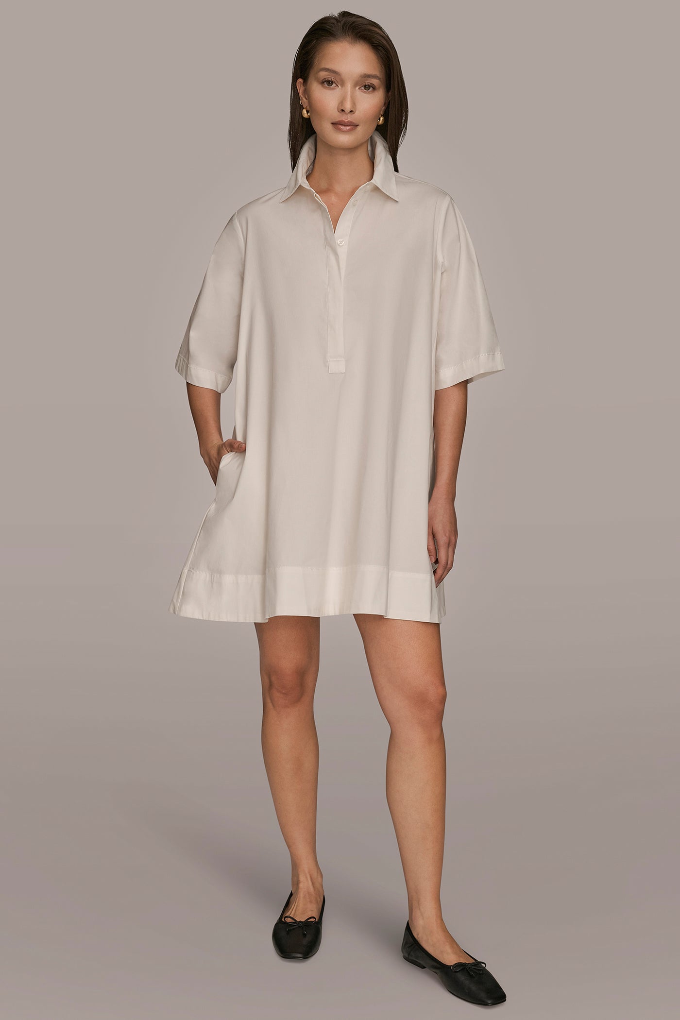 ELBOW SLEEVE SWING DRESS | View 1 | Clothing