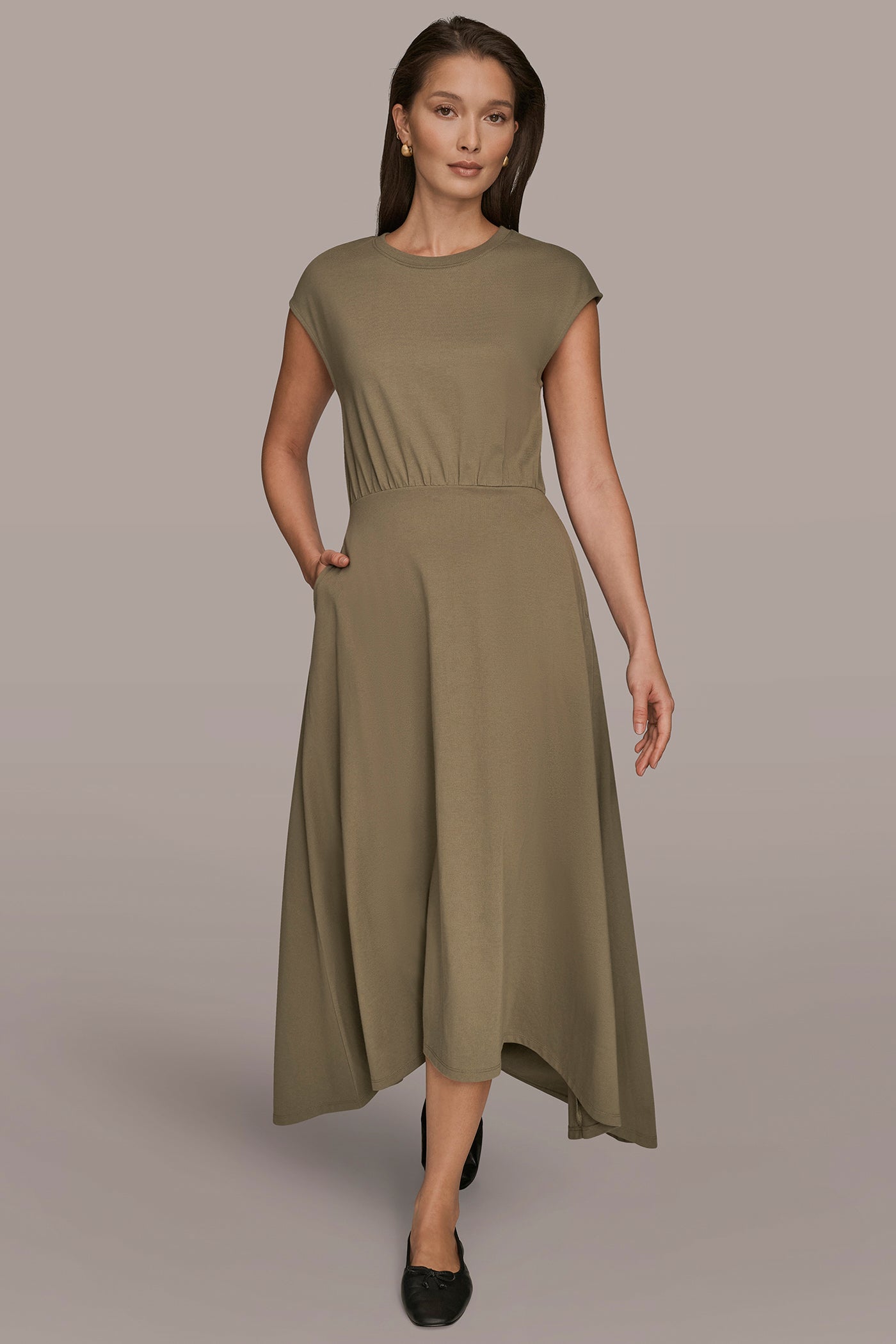 CAP SLEEVE CREW NECK DRESS | View 1 | Dresses & Jumpsuits